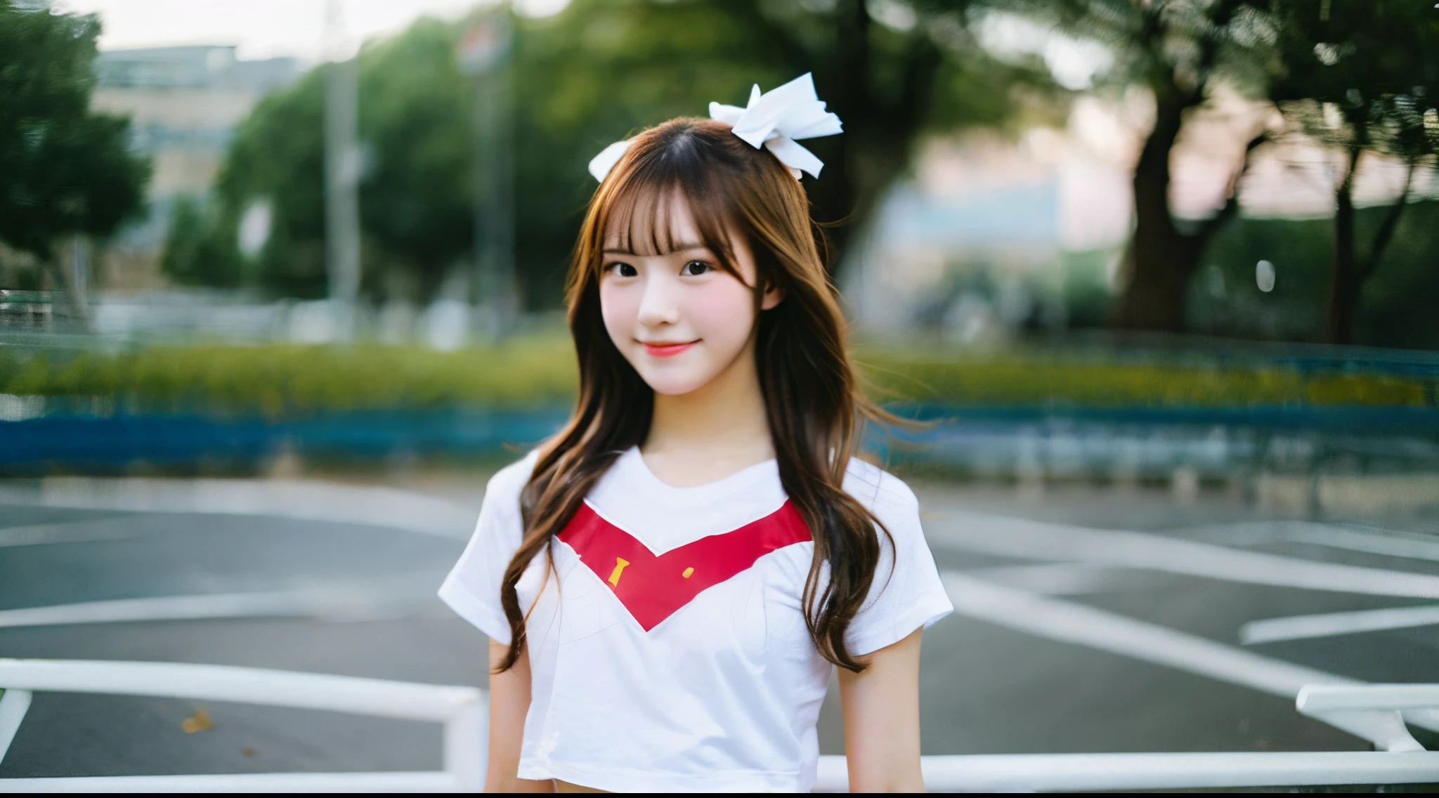 Cute cheerleader 18 years old in white miniskirt