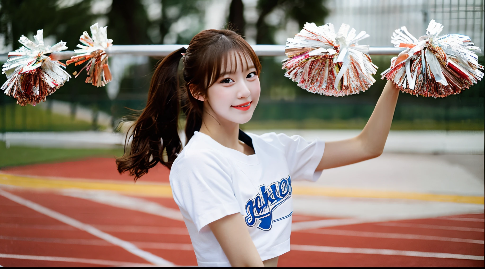 Cute cheerleader 18 years old in white miniskirt