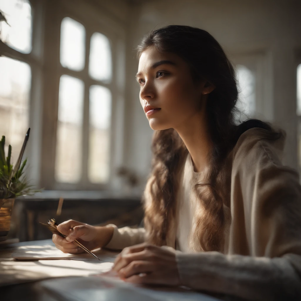 (a girl,Asian face,holding a pen in hand,using Photoshop to paint this watercolor on a 27-inch computer screen,gazing at the monitor,computer graphics,artistic pose),(best quality,4k,8k,highres,masterpiece:1.2),ultra-detailed,(realistic,photorealistic,photo-realistic:1.37),watercolor,illustration,sketch,creative process,soft palette,smooth brushstrokes,vibrant colors,soft lighting