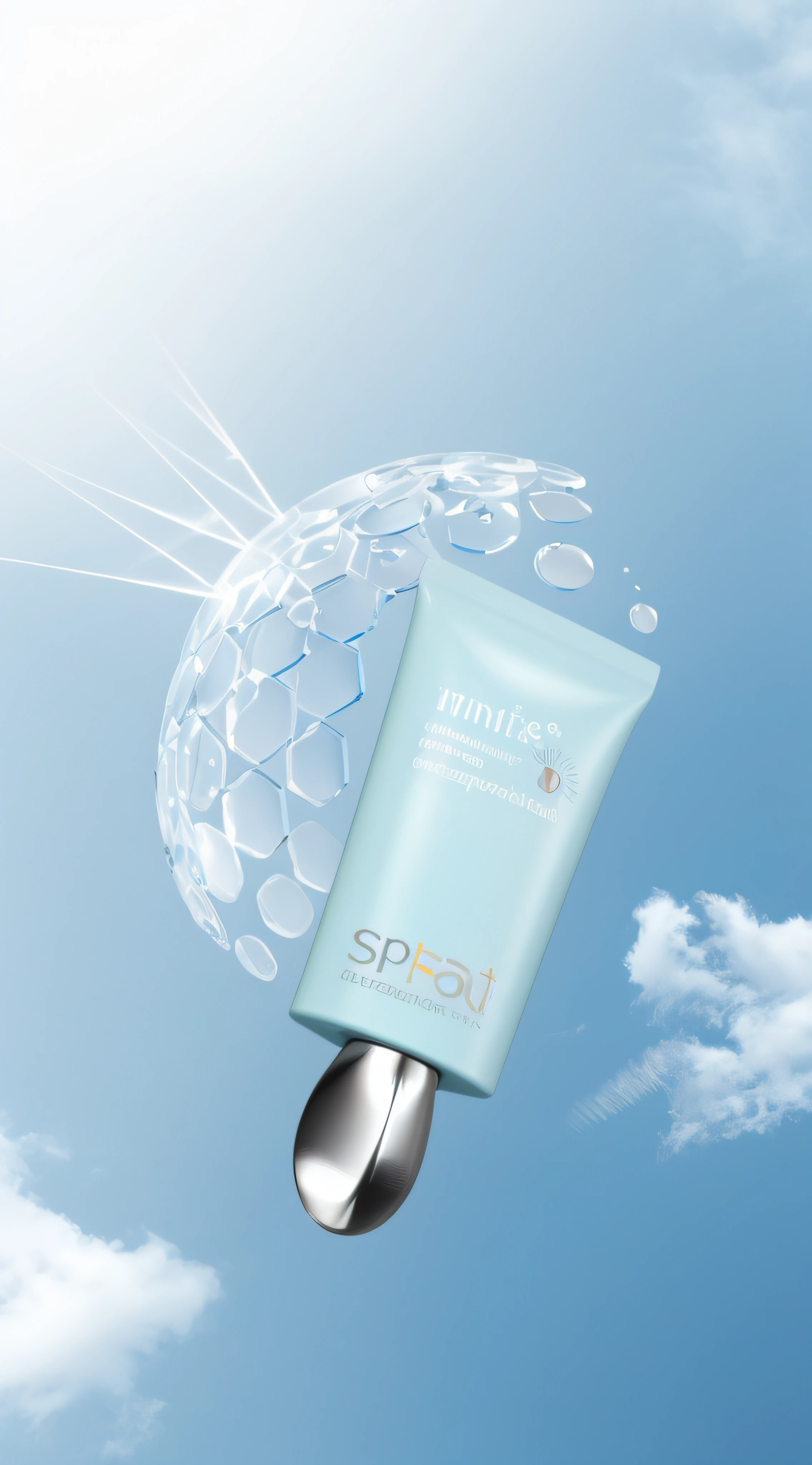 A tube of sunscreen on a spoon, high quality topical render, promotional render, super detailed picture, high quality rendering, velocity, official product photos, ultra detailed image, Official Product Pictures, Infinite-d-rendering, product introduction photos, Calm emotions, Clean rendering, synthetic bio skin, Bright rendering, More stylish and detailed, product photograph