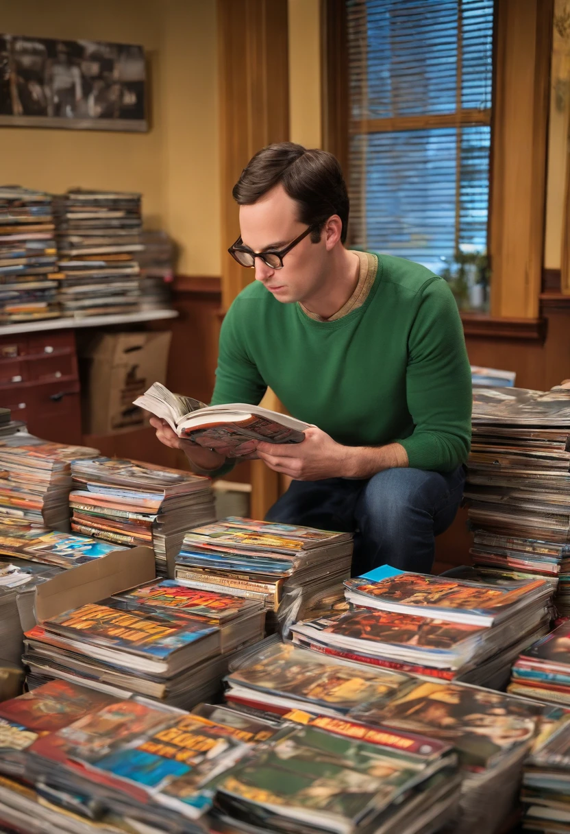 A photo of me organizing my comic book collection in alphabetical order,The Big Bang Theory TV Show,Sheldon Cooper