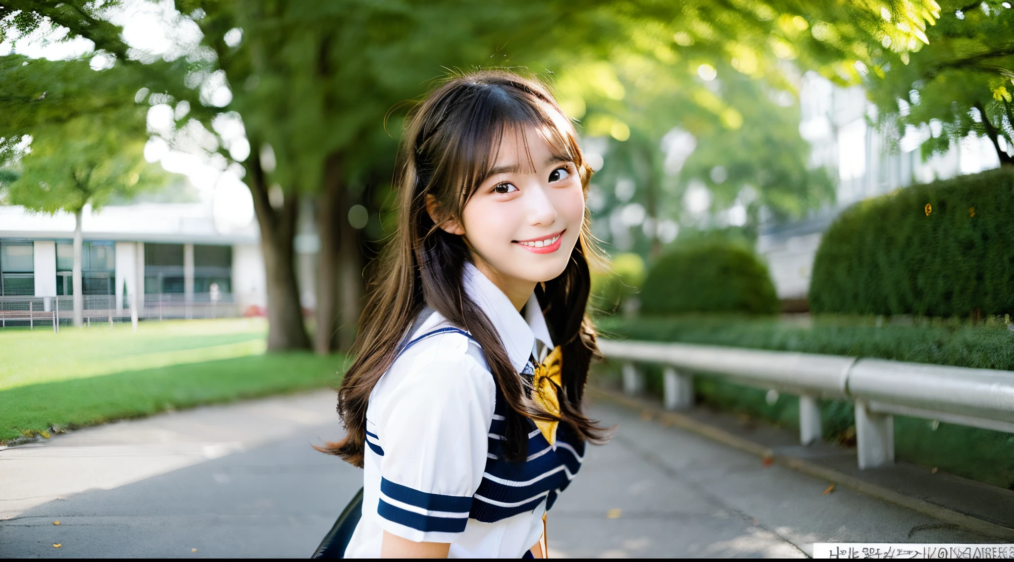 Cute high school girl, 18 years old, wearing a white miniskirt