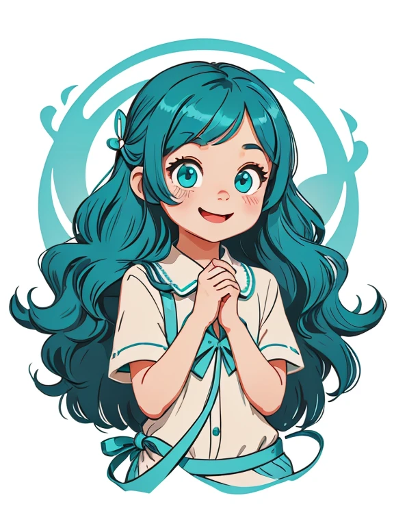 High quality design vector style image, Cute *********** s。cheerful，Interesting，Huge long hair。curlies。Large turquoise colored eyes。 full bodyesbian，Vector Image.