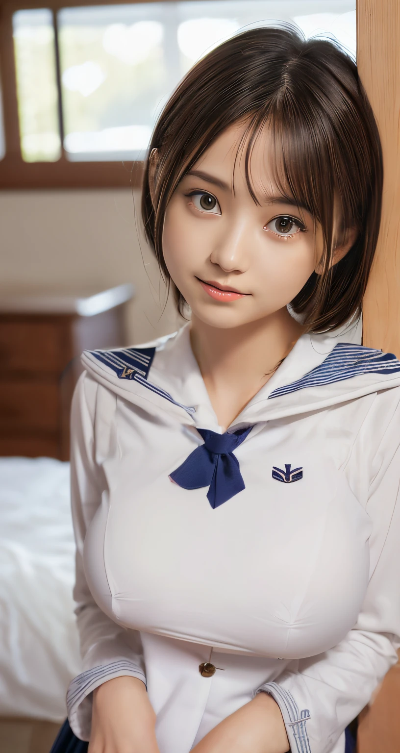 masutepiece, Best Quality, Ultra-detailed, (navy long sleeve sailor uniform:1.1), , (large boob:1.1),
