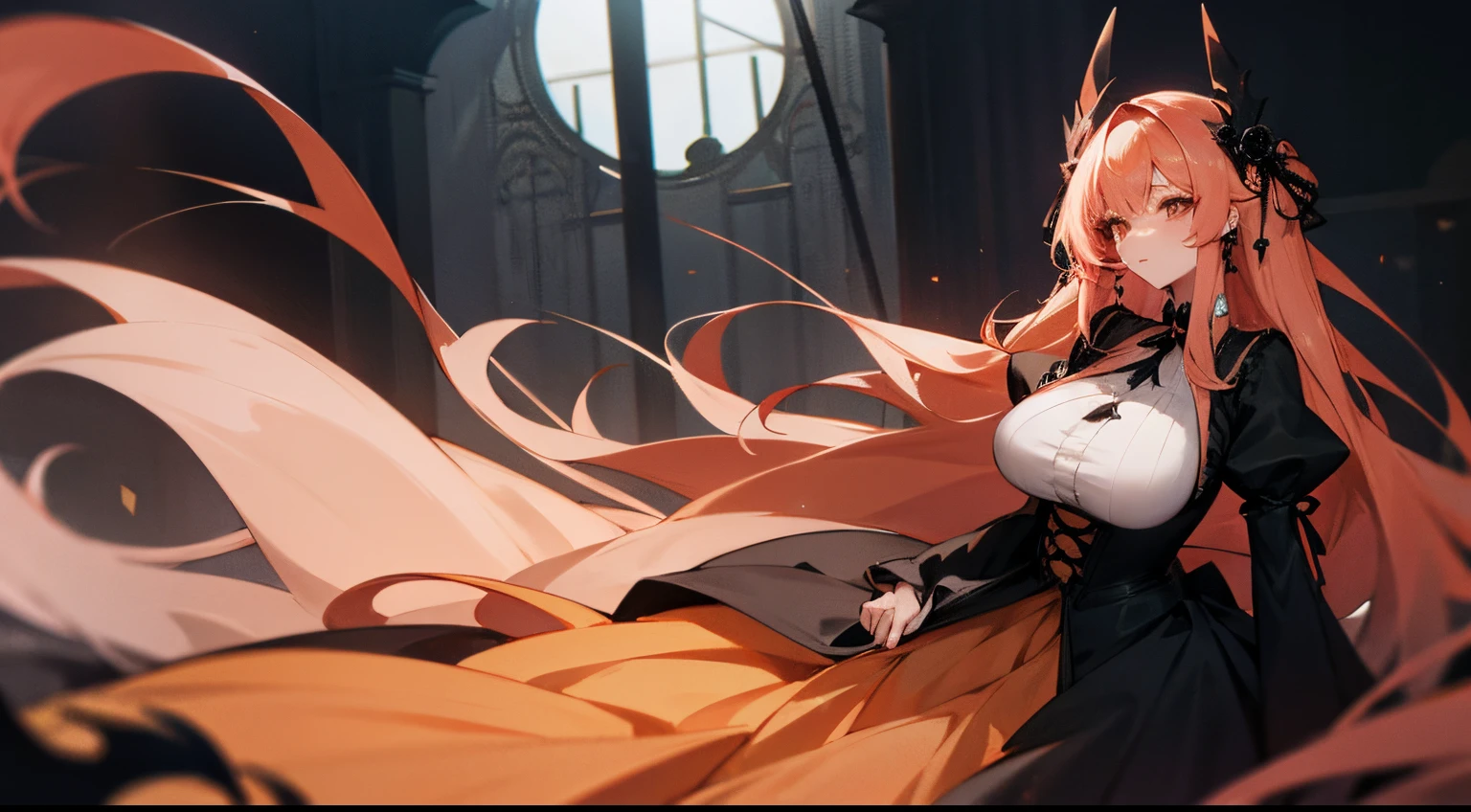 shinigami Tall Beauty long peach-colored hair huge tit Gothic dresses