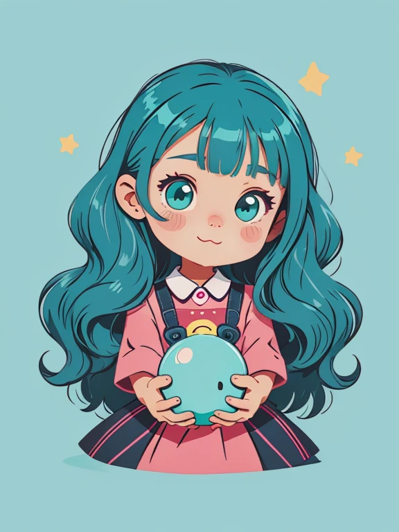 High quality design vector style image, Cute *********** s。Huge long hair。curlies。Large turquoise colored eyes。 full bodyesbian：1.2，Vector Image.