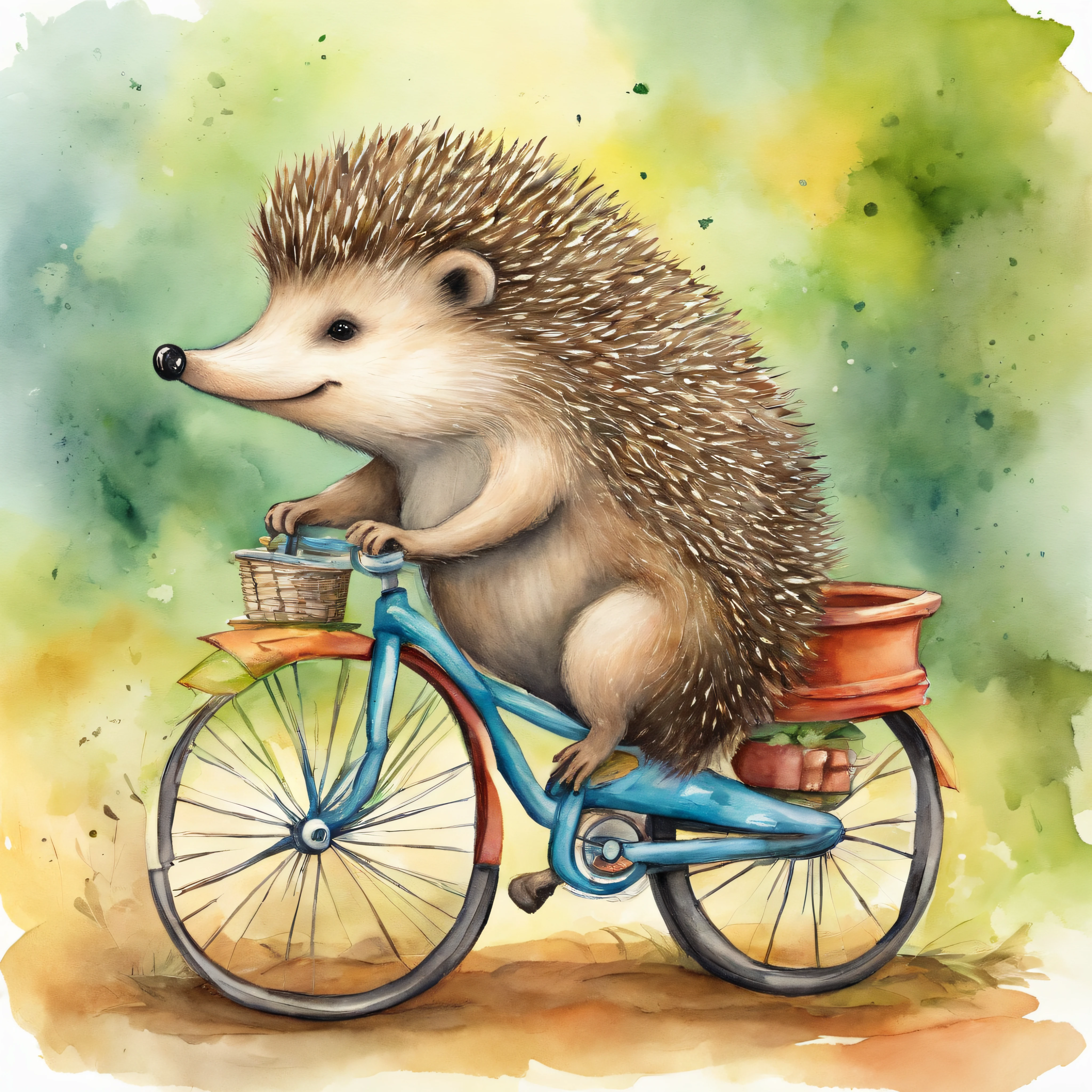 hedgehog riding a bike、Fantasy Creation Illustration、Cute cuteness