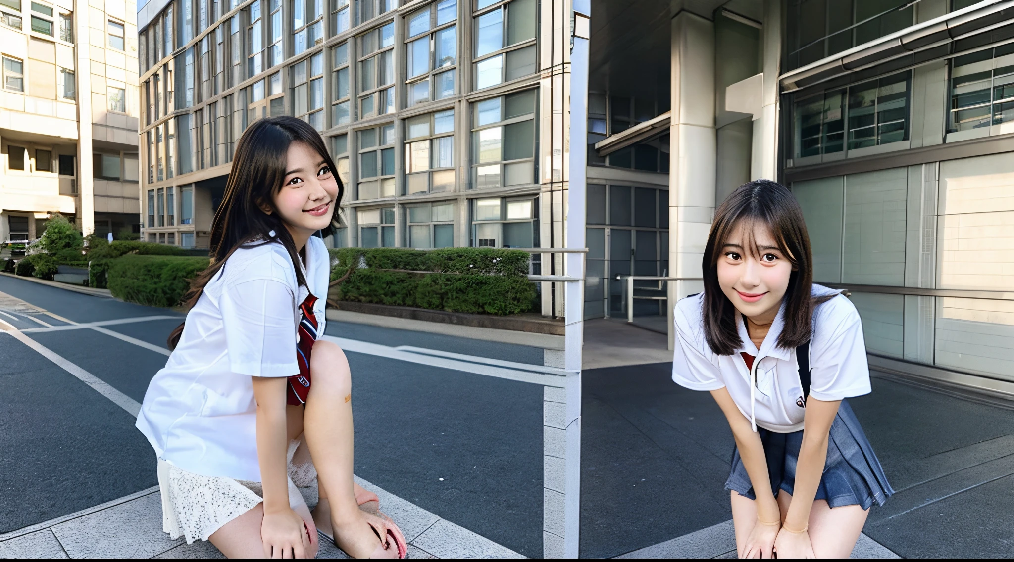 Cute female high school student, 18 years old, wearing a white miniskirt