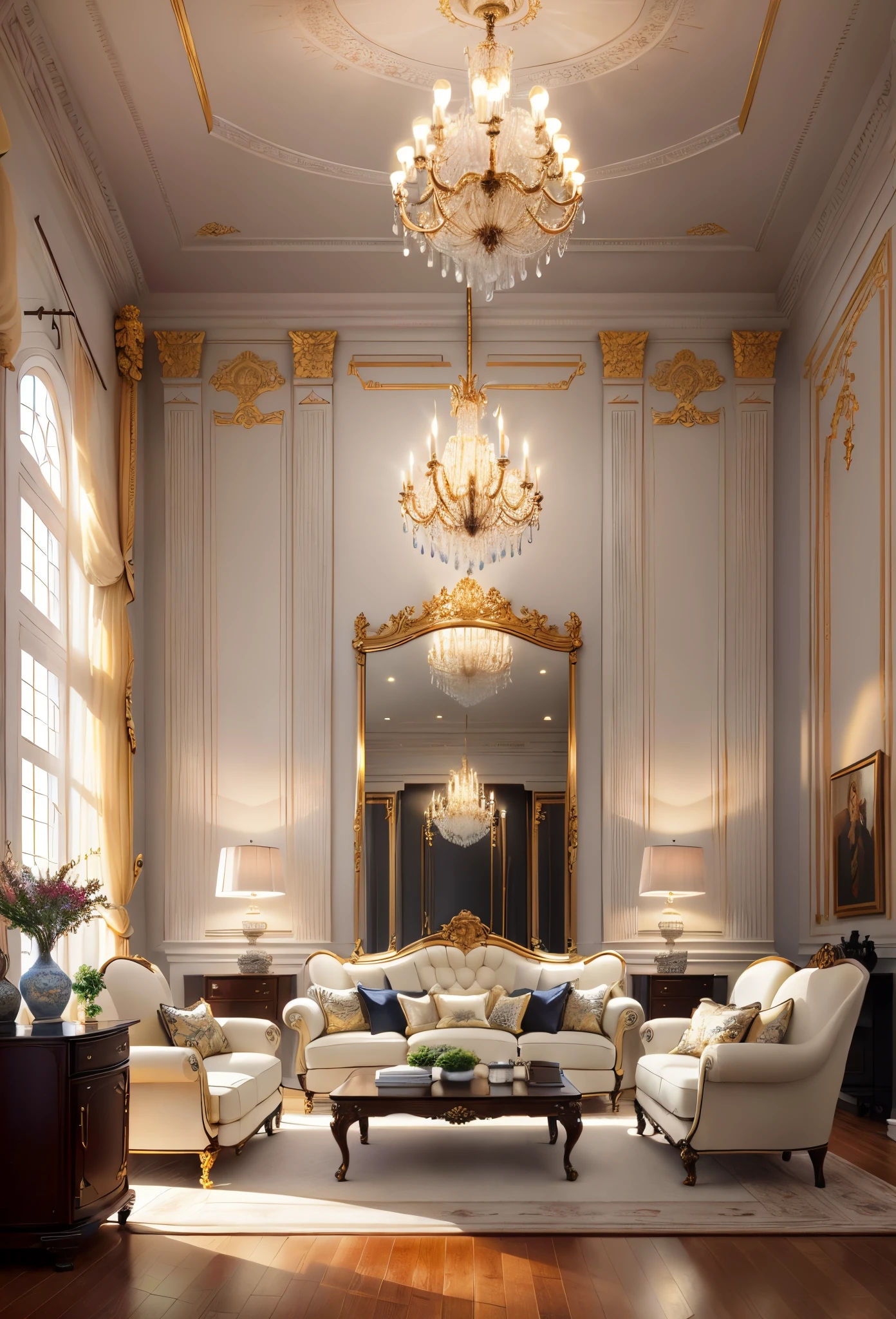 European-style living room, interior decoration details, decoration design drawing --v 6