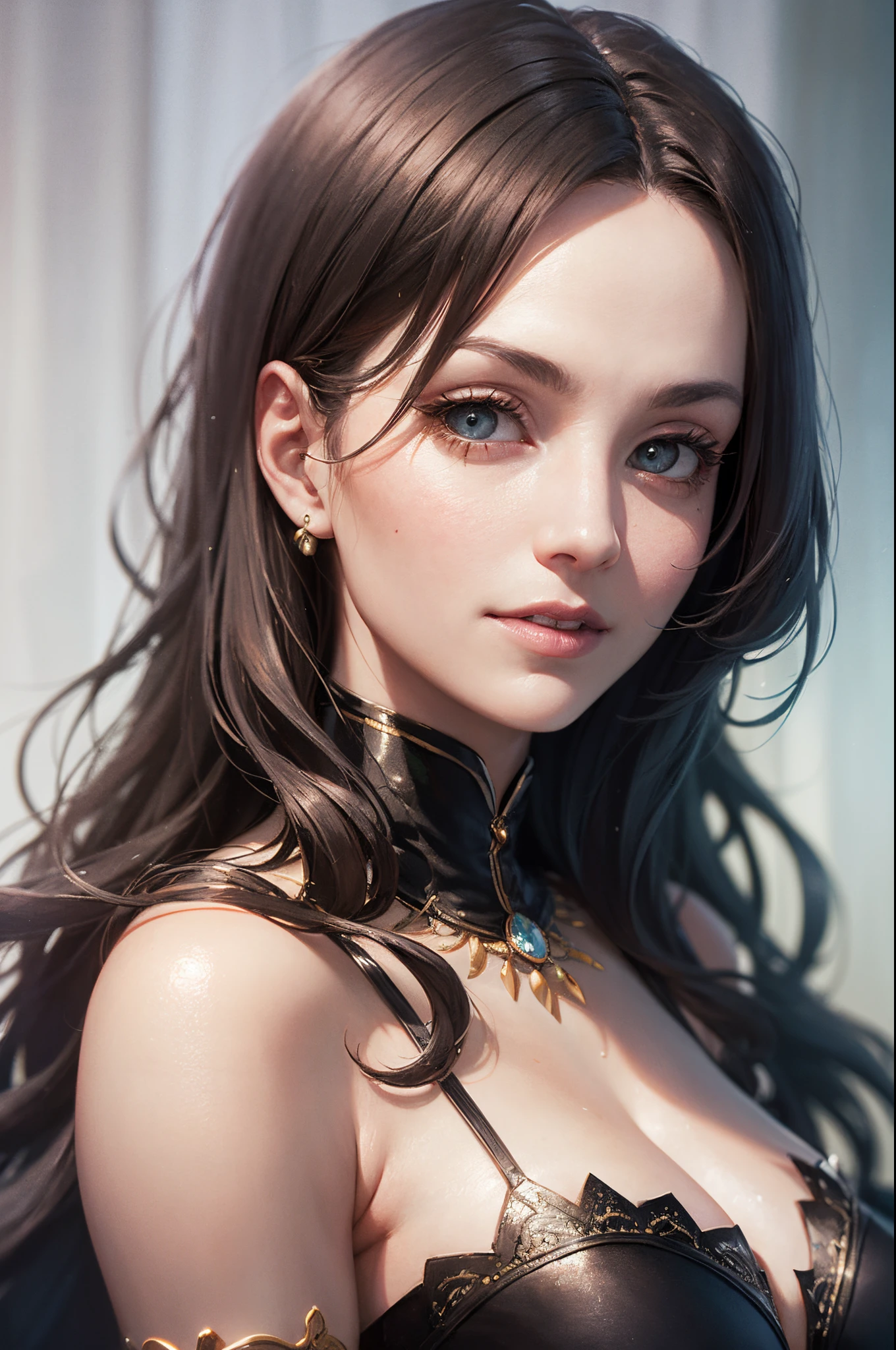 ideal physiology, Mother Gothel as a real person, sexy corset, illuminated eyes, devious smirk, stark dramatic lighting, photorealistic, dslr, incredible detail --auto --s2