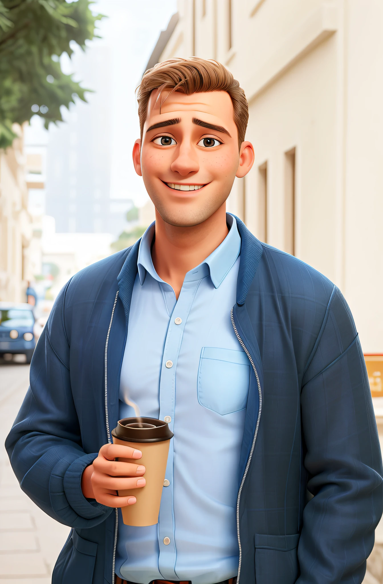 Alafid man wearing blue shirt and jacket holding cup of coffee, Marcus Vogt, smiling male, Jan Blomqvist, Daniel Richter, Sebastian Ludke, Christoph Wolgemuth, Sasha Schneider, Malika Favre, Kasper Nepokorsky, Andreas Weis, Jakub Relka, Luka Mifsek