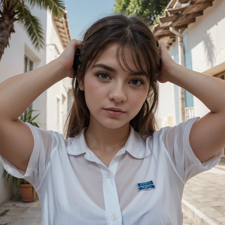 ompts
Copiar prompts
(Sillamäe:1.5), Un esbelto, obra maestra, highest qualityr, Foto en bruto, Fotorrealista, Caras, Incredibly absurd, hermosa una chica, cute little,Cabello corto desordenado, Profundidad de campos, high resolusion, Ultra-detallado, Detalle fino, ighly detallado, Ojos y cara extremadamente detallados, pupilas afiladas, Alumnos realistas, foco nítido, cinematic lighting,Uniforme de colegiala、Camisa blanca transparente、Cinta azul marino en el cuello、Micro mini plisado azul oscuro、apariencia々poses sexys、Las bragas blancas son visibles desde la falda、20 yrs old girl、Levanta el dobladillo de la falda con ambas manos para mostrar las bragas、is looking at the camera、Ropa de verano