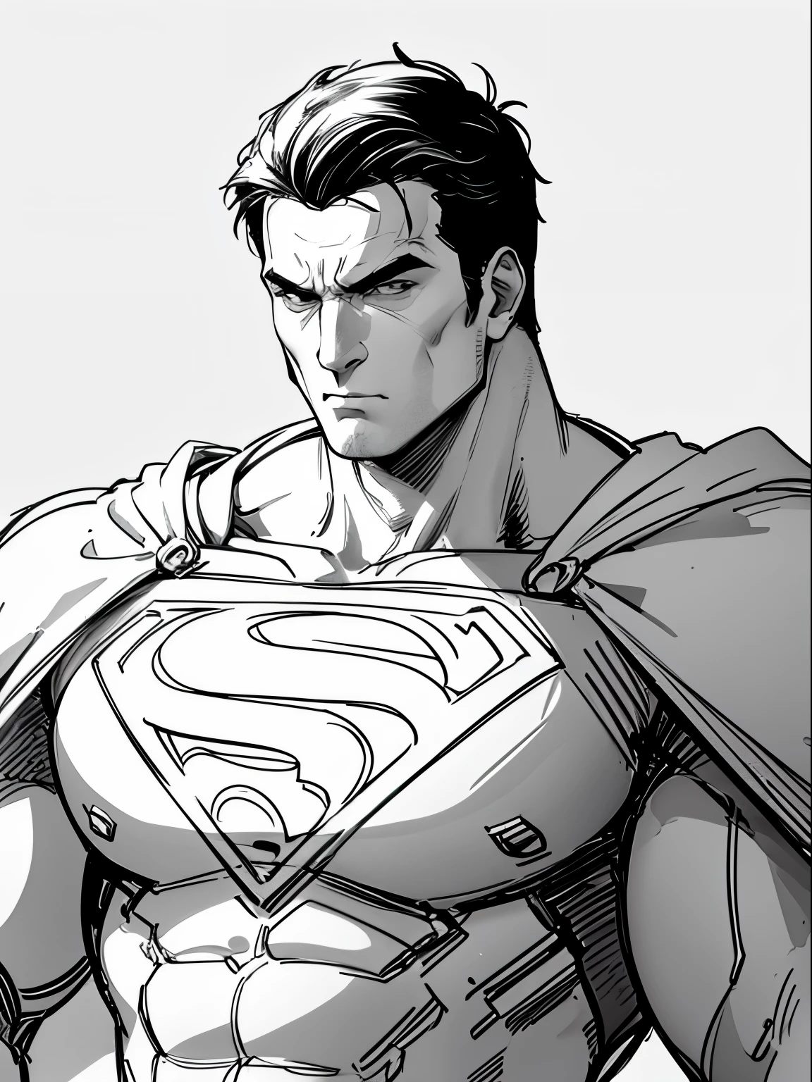 Line drawing background, white backgrounid, Mono Color, a line drawing, ((a sketch)), Superman portrait，