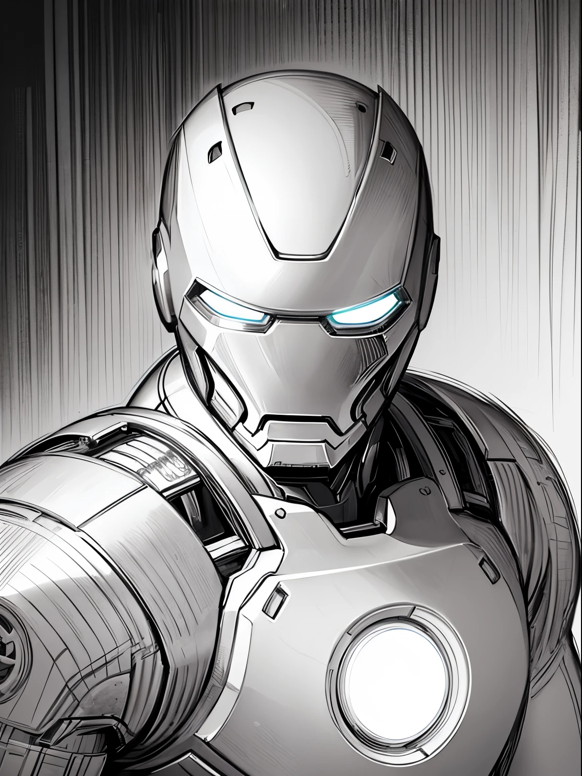 Line drawing background, white backgrounid, Mono Color, a line drawing, ((a sketch)), Iron Man portrait，