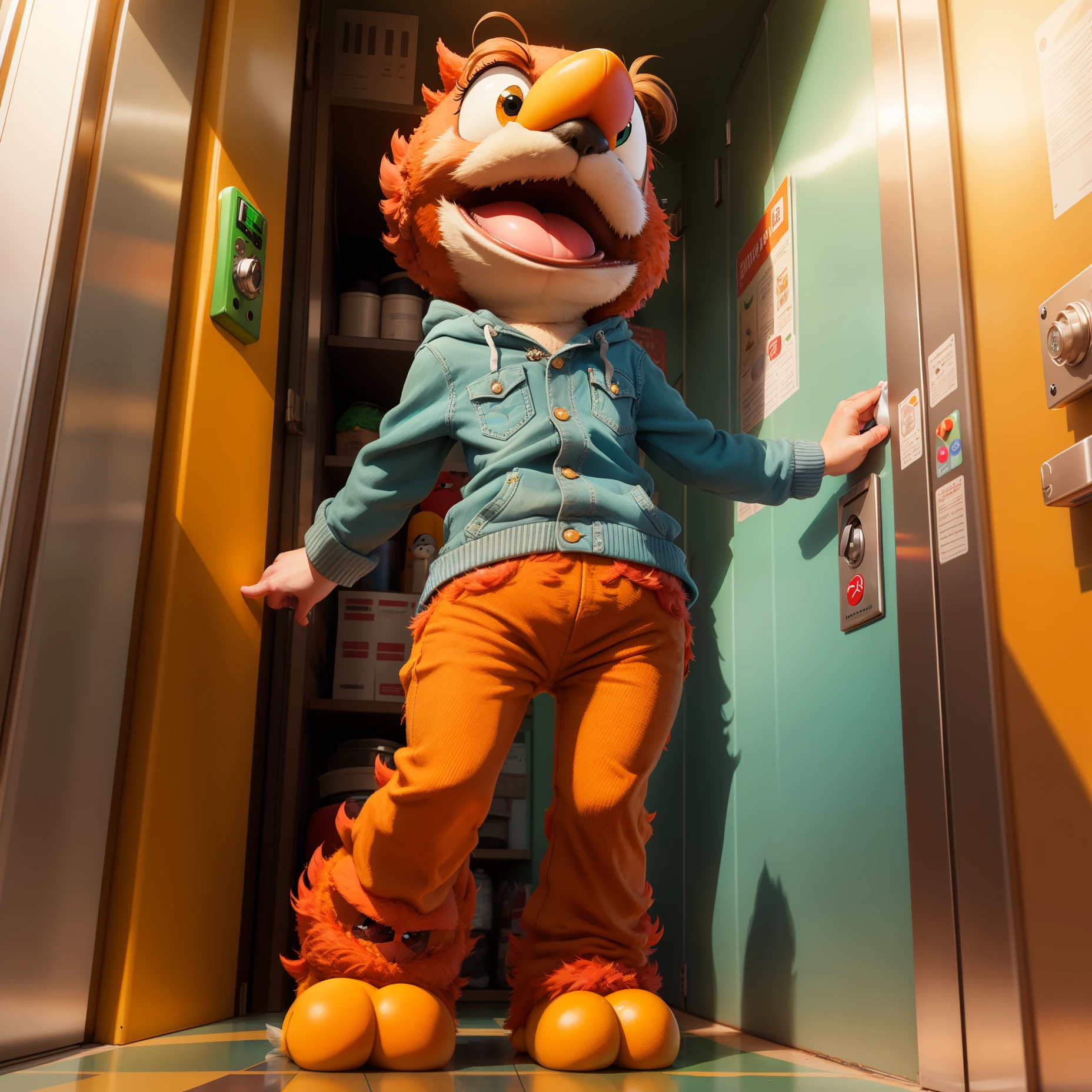 Elmo puke in elevator fish eye camera