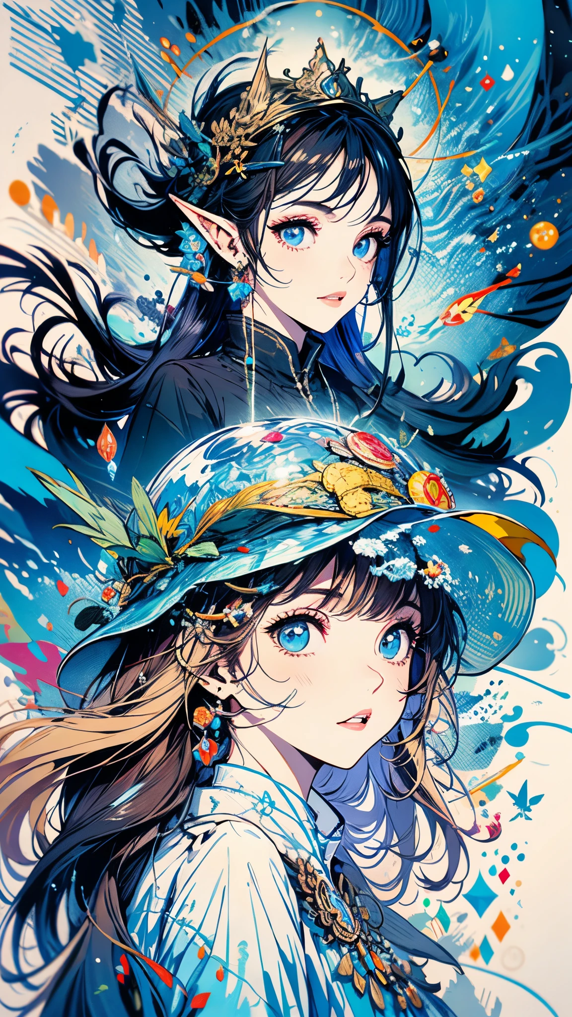 Bubl,partitures:safety,Iris_airbubble,under the water,1 busty girl,The fish,long_the hair,submerge,独奏,Eau,A princess,blond hair blue eyes,short_the sleeve,(Impresionismo:1.4),blue color eyes,elvish ears,zelda,jewely,8K,CG,Hand hidden,city background of dynasty,Ancient machinery,A princess