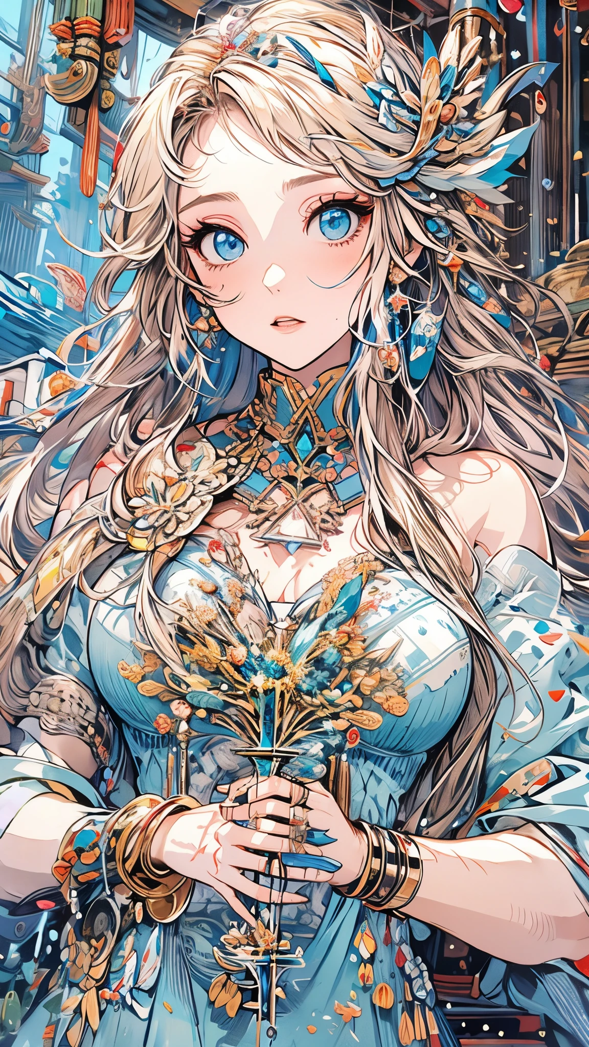 Bubl,music sheets:safety,iris compiet_airbubble,Under water,1个Giant Breast Girl,The fish,long_the hair,submerge,独奏,Eau,A princess,blond hair blue eyes,short_the sleeve,(Impresionismo:1.4),blue color eyes,elvish ears,zelda,jewely,8K,CG,Hand hidden,dynasty city background,Ancient machinery,A princess,tiara crown