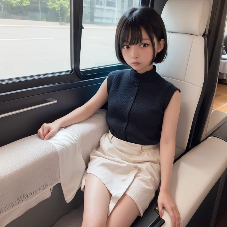1girl in, 12year old, gradient, up looking_で_viewer, Black_hair, Solo by JM, Yoshiko Akishino, Shorthair, sisterhood, train