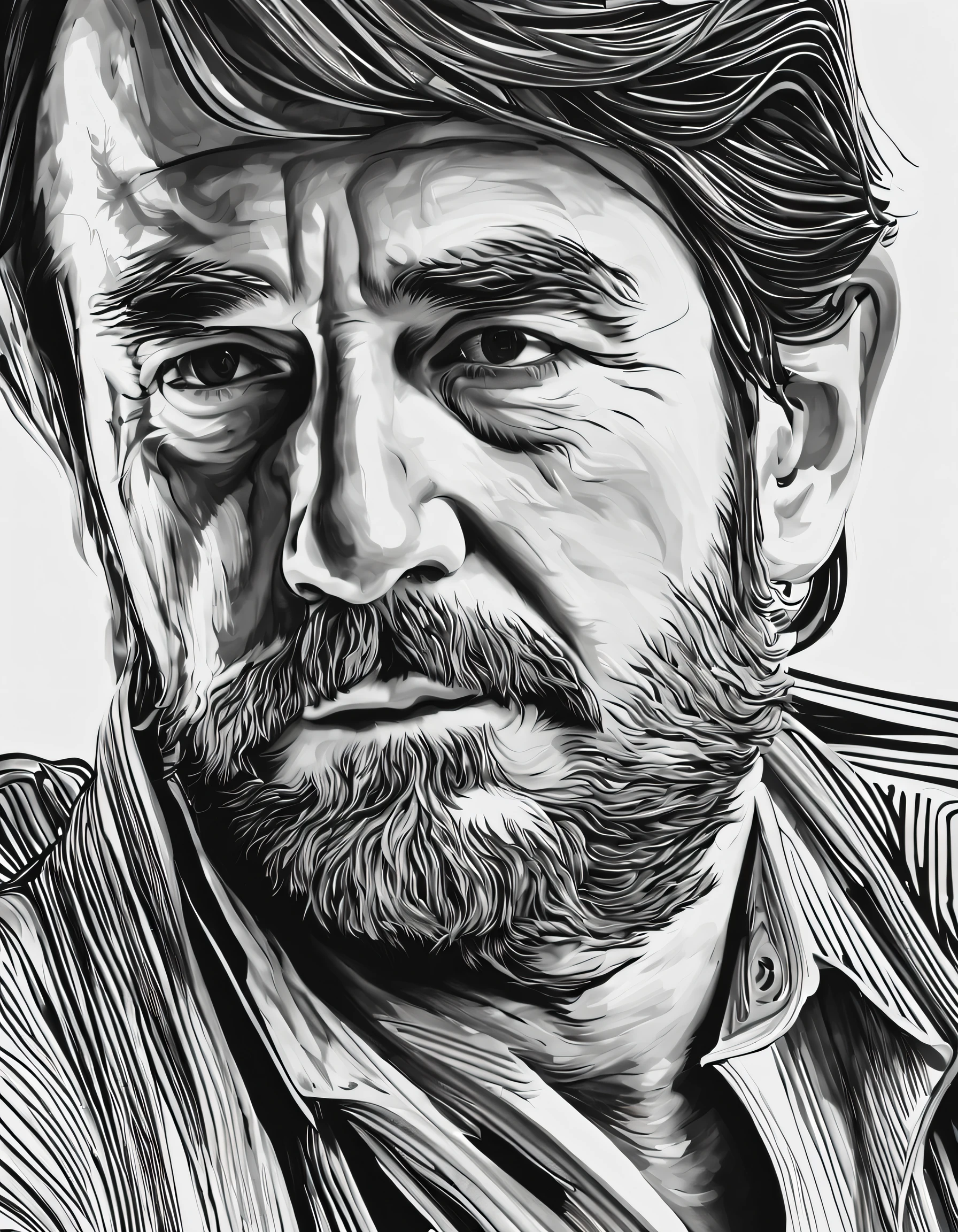 beautiful line art， (David head portrait close-up） , line art, Black and white painting, Abstract,  hyper HD, tmasterpiece, high detal, high high quality, super detailing, Award-Awarded, A high resolution, 16k,