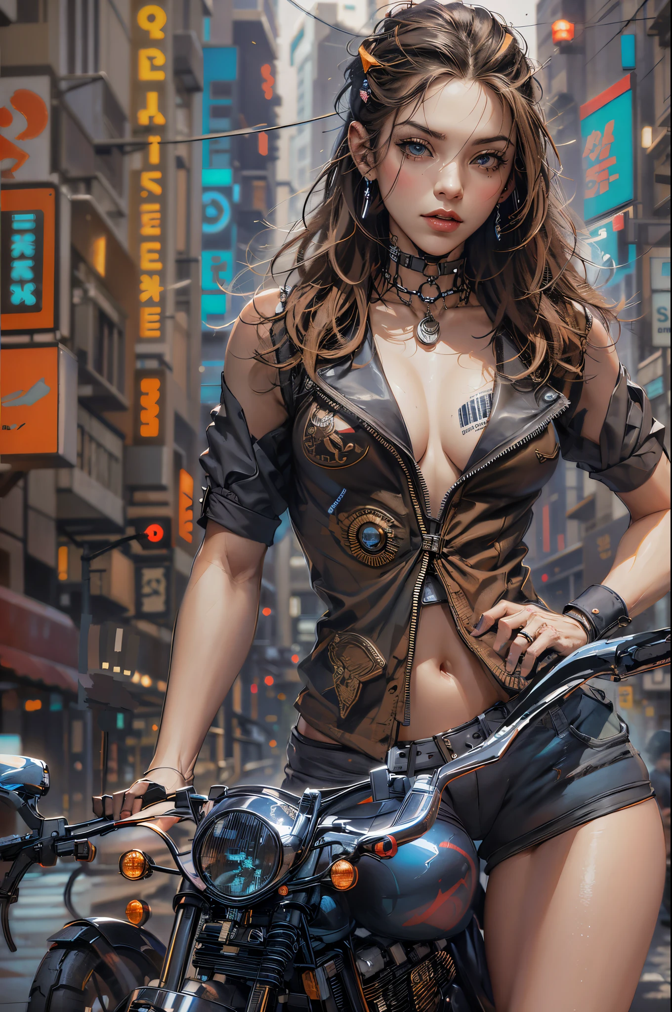 repaint shorts,Add cyberpunk elements:0.3,The material should fit the picture,Creases conform to correct anatomy,