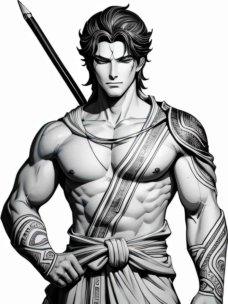 Black and white line drawing, David avatar, famous statue of david,an Chinese ink painting style,Simple lines,(line art:1.3),Beautiful ink line art, Manhwa Style, black and white manga style, pencil and ink manga, black and white coloring