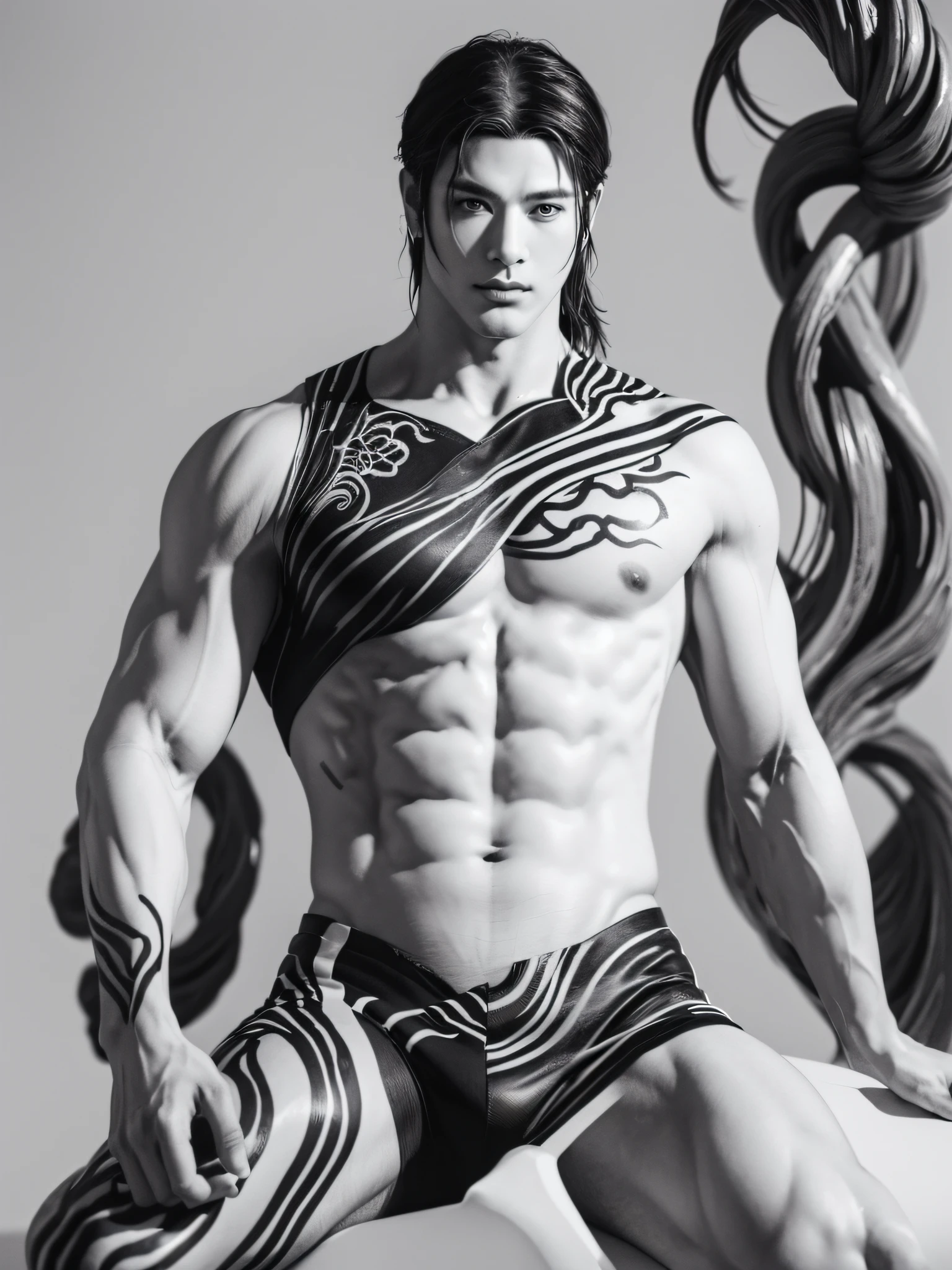 (David avatar), famous statue of david,an Chinese ink painting style,Simple lines,(line art:1.3),Black and white line drawing,Beautiful ink line art, Manhwa Style, black and white manga style, pencil and ink manga, black and white coloring