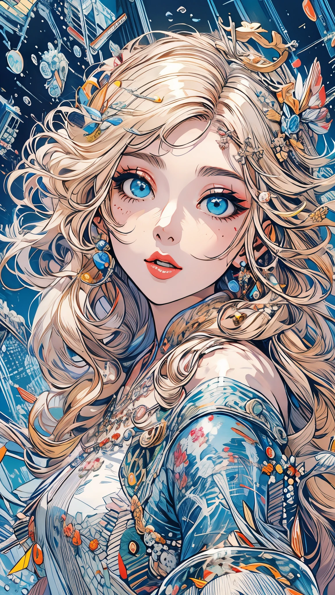 Bubl,music sheets:safety,iris compiet_airbubble,Under water,1 flat-chested girl,The fish,long_the hair,submerge,独奏,Eau,A princess,blond hair blue eyes,short_the sleeve,(Impresionismo:1.4),blue color eyes,little fairys,zelda,jewely,8K,CG,Hand detail,dynasty city background,Ancient machinery,A princess,tiara crown,Kingdom or something
