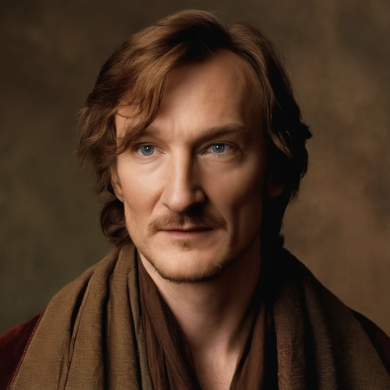 Remus has light brown hair, wears shabby robes, and has a claw scar across his face. Famously portrayed by David Thewlis,Harry Potter and the Prisoner of Azkaban,Remus has light brown hair, wears shabby robes, and has a claw scar across his face. Famously portrayed by David Thewlis,face,photo