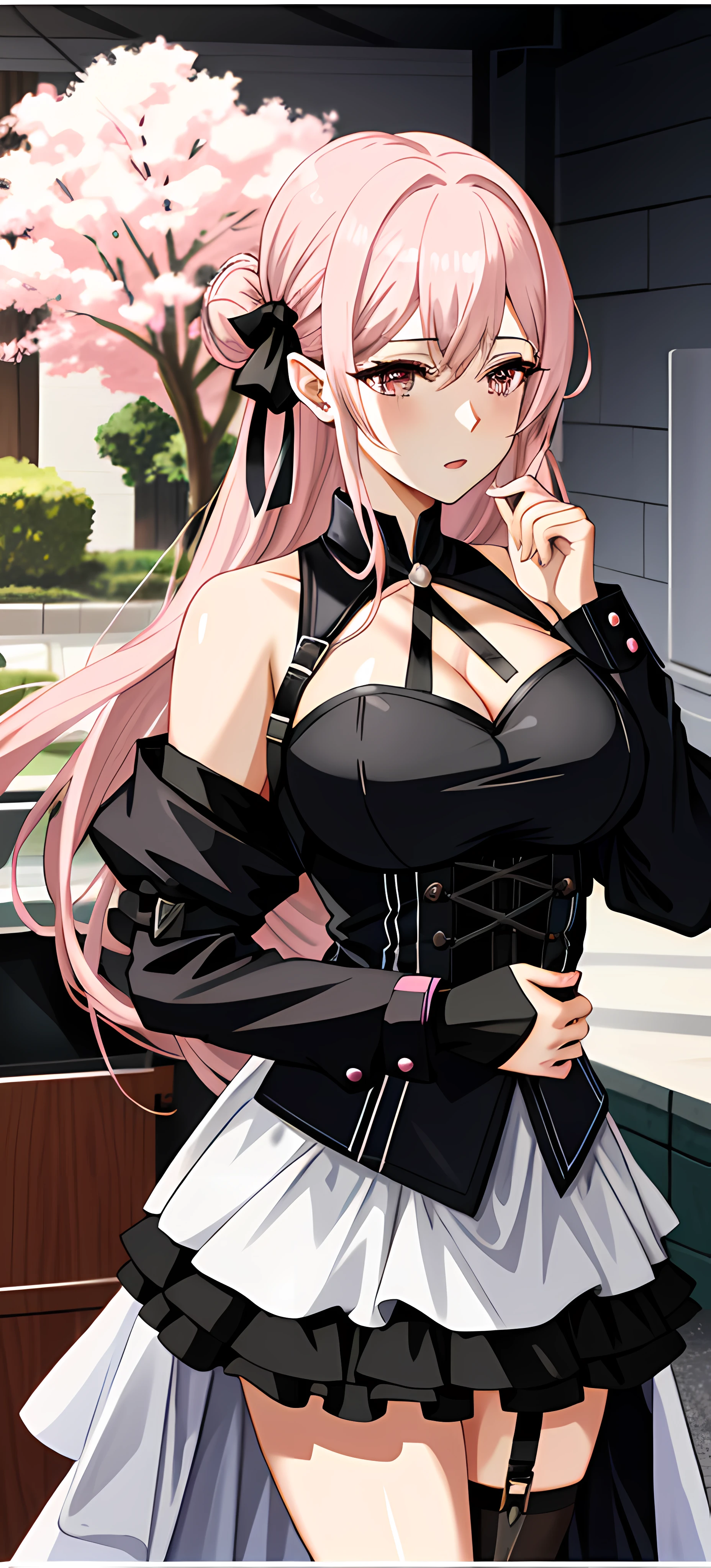 anime girl with pink hair and black dress posing for a picture, 2b, 2 b, anime girl wearing a black dress, seductive anime girl, tifa lockhart with white hair, v from devil may cry as an elf, from girls frontline, fine details. girls frontline, succubus in tight short dress, at pixiv, **** in dress