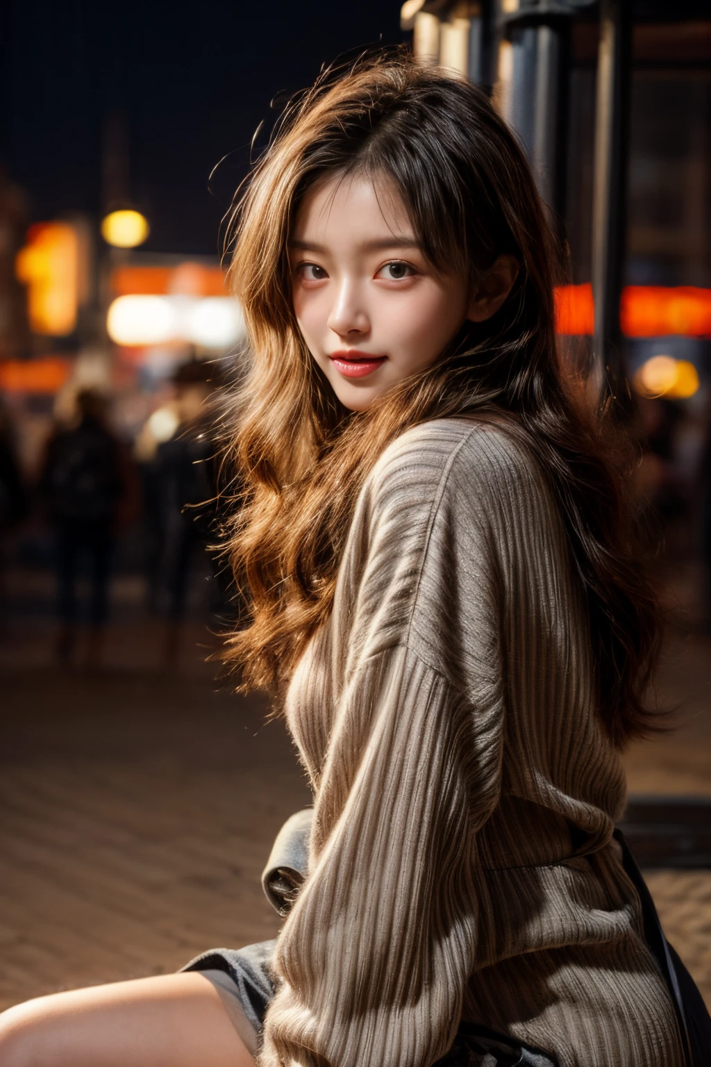 masterpiece、8K、32K、top-quality、(A detailed eye)、(A cute Japanese woman、bangss)、23years old、1 girl in、elegent、(light Particle )、(Detailed background depiction、portlate:1.2)、(onepiece:1.2)、new york in winter、morning、(long boots:1.1)、cowboy shot、ssmile、head shot