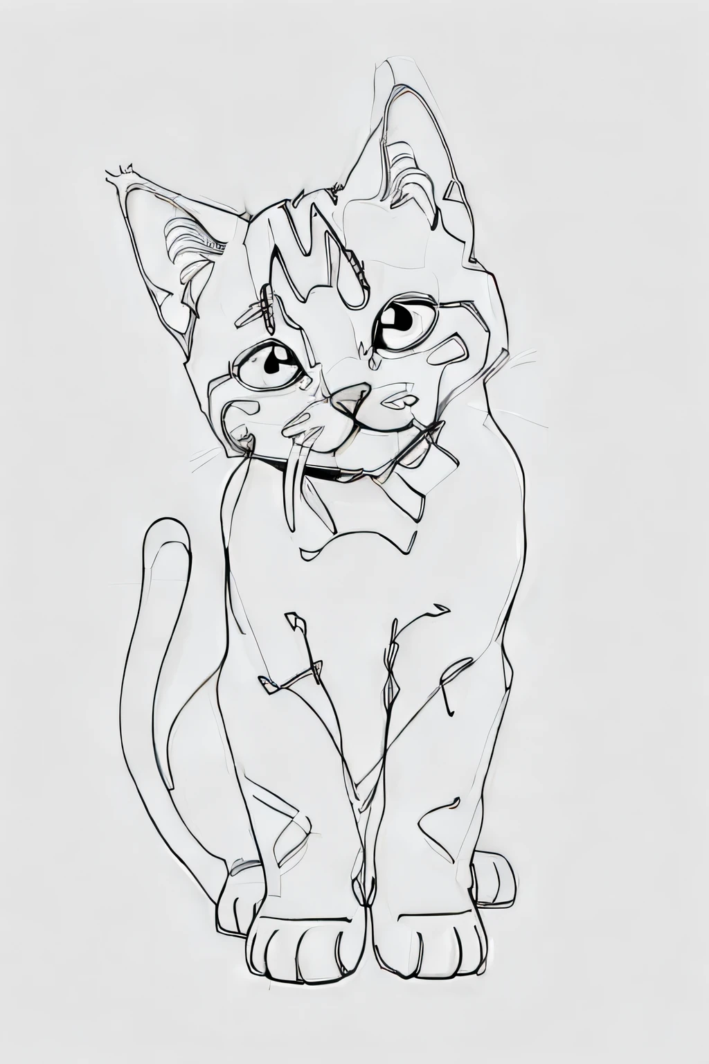 (Lineart:1.2), SingleLineArt Style, Simple drawing, cute kitten, monochrome