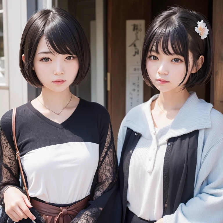 1girl in, 22year old, gradient, up looking_で_viewer, Black_hair, Solo by JM, Yoshiko Akishino, Shorthair, sisterhood, shrines