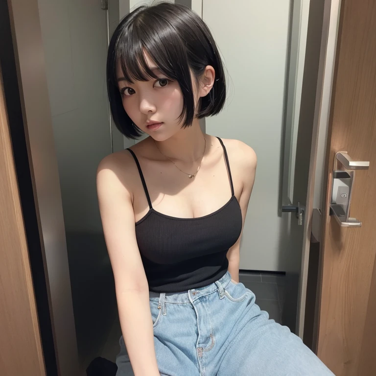 1girl in, 22year old, gradient, up looking_で_viewer, Black_hair, Solo by JM, Yoshiko Akishino, Shorthair, sisterhood, shrines