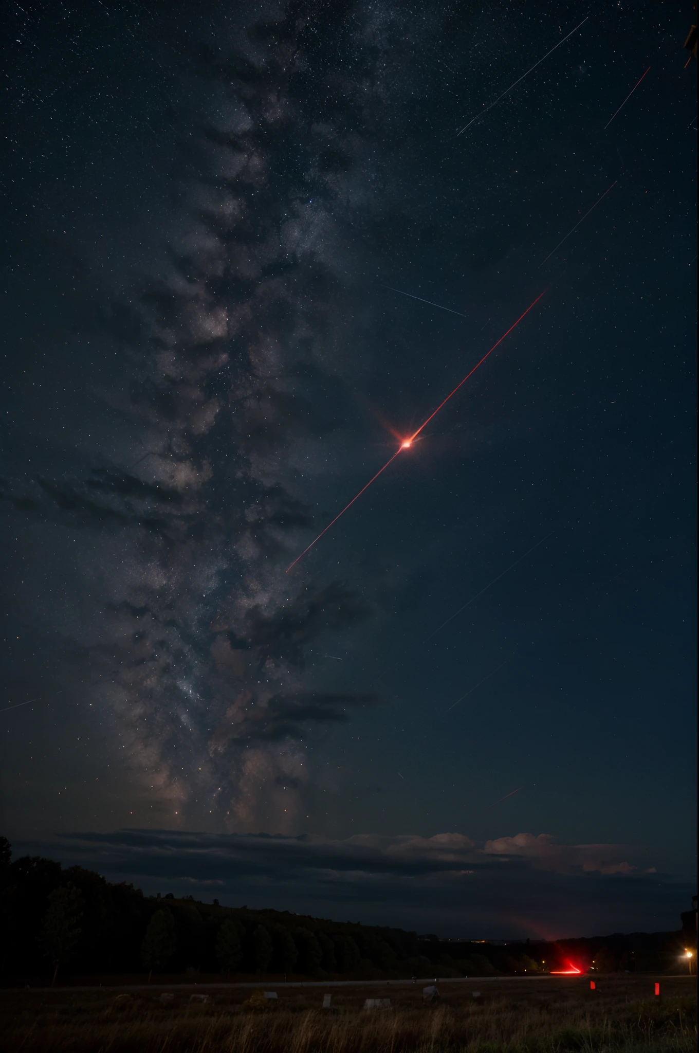 A red meteor streaked across the starry sky,It's still raining in the sky