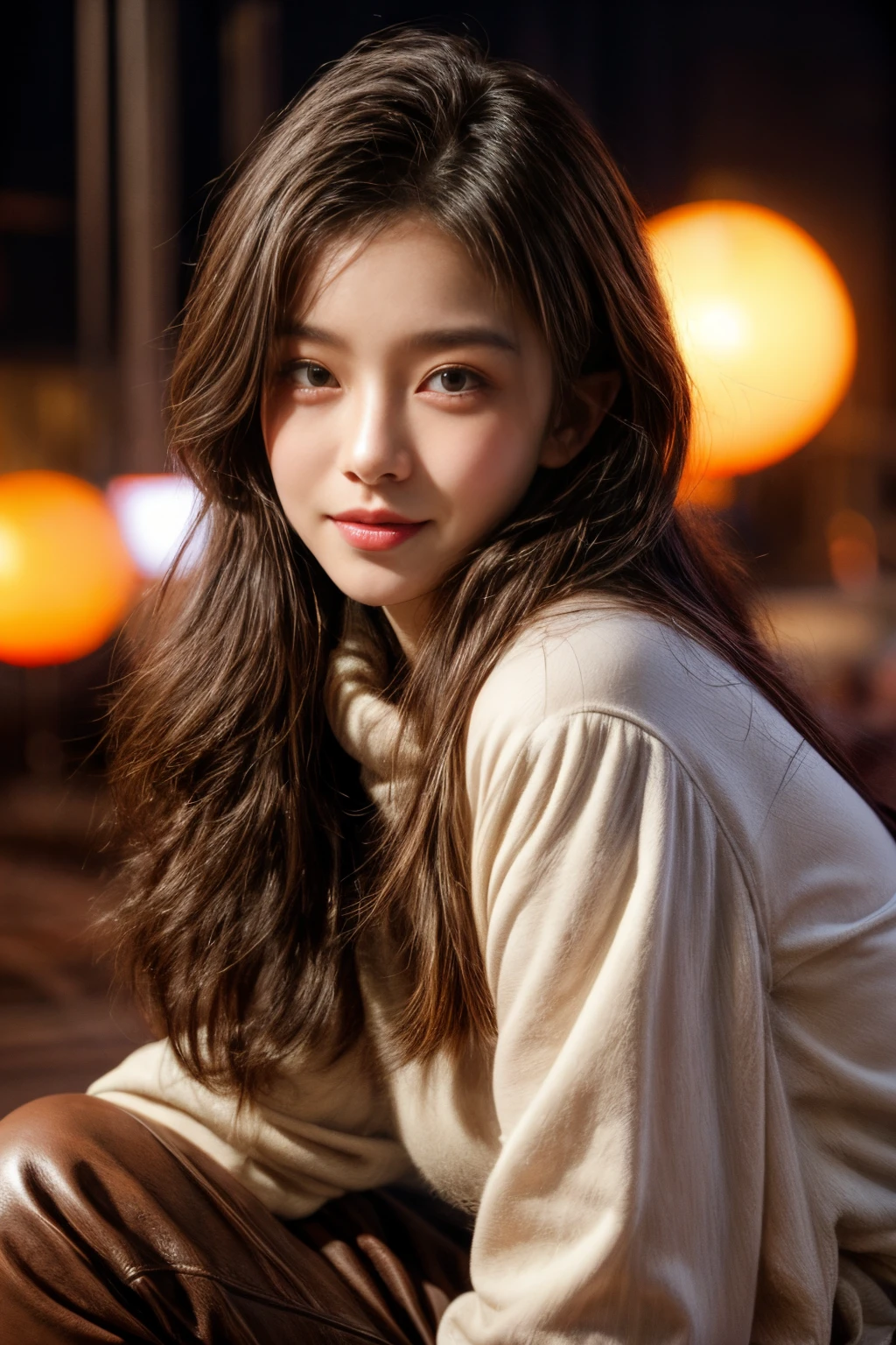 masterpiece、8K、32K、top-quality、(A detailed eye)、(A cute Japanese woman、bangss)、23years old、1 girl in、elegent、(light Particle )、(Detailed background depiction、portlate:1.2)、(onepiece:1.2)、new york in winter、morning、(long boots:1.1)、cowboy shot、ssmile、head shot