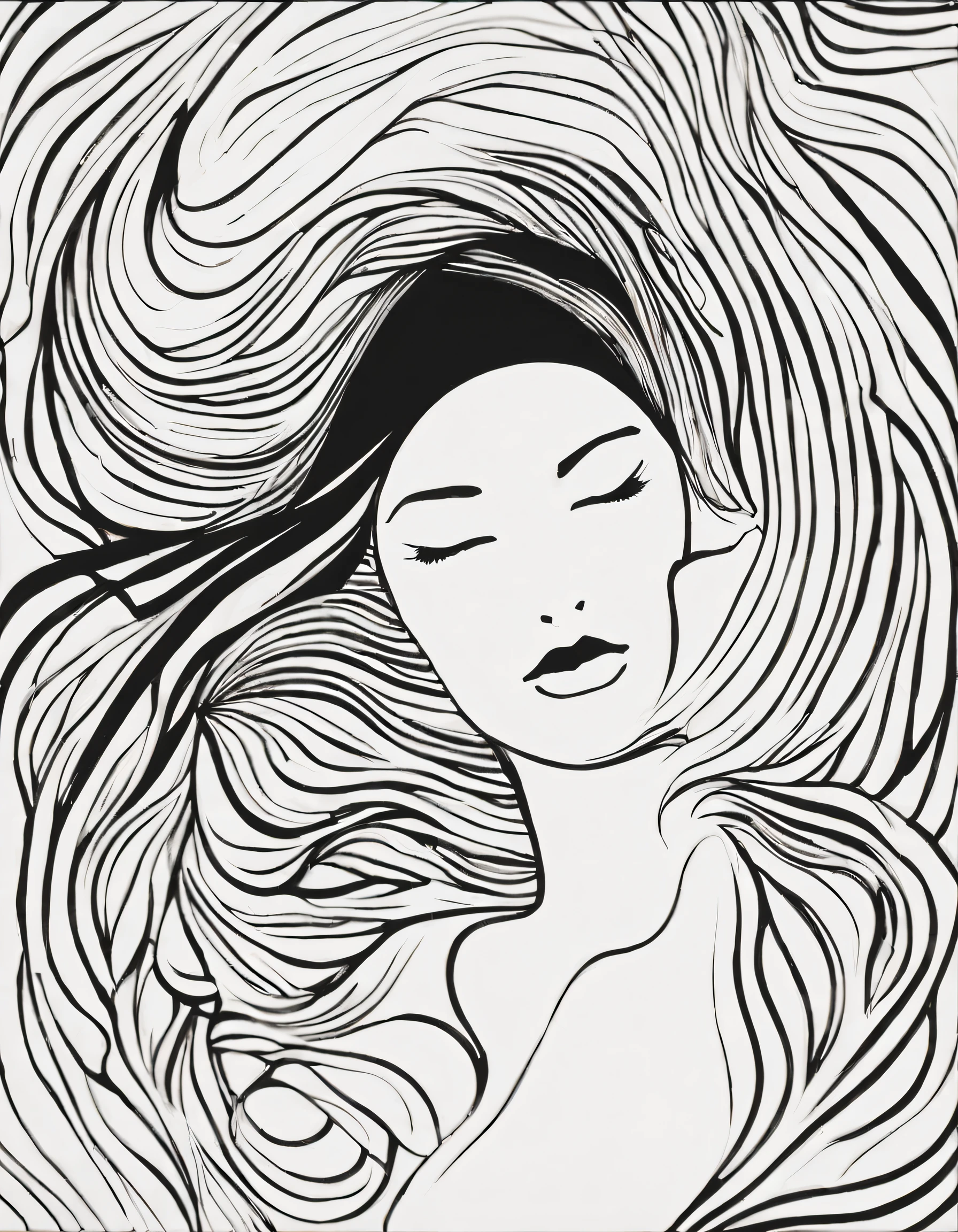 (Use simple lines to outline the graceful female ），（of the back:1.2) ，undulating lines, Thick and thin lines, line art, Black and white painting,(（ art））, line art,lyrical abstraction, Fountain Pen Art,Gel Pen,crayon art,illustration，Hand painting，