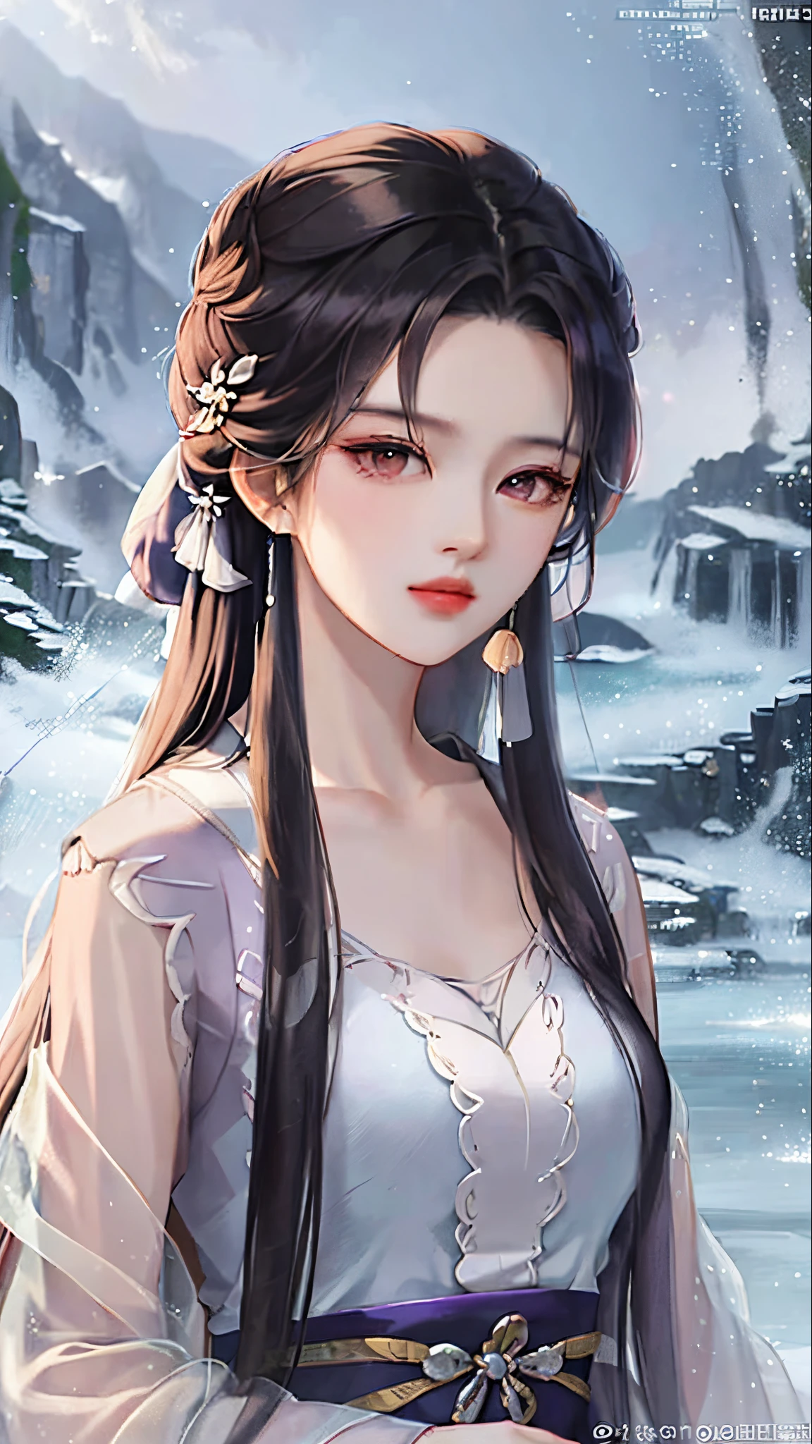 heroes'A masterpiece in the style of ancient Wei Zi,Close-up of a woman with black hair,purple dress,mistic,Antique rhyme,Exquisite epic character art,Presenting stunning aesthetics and antique atmosphere,The delicate brushstrokes and depth of field in the picture make you immersed in the scene,Fan Qiwu quasi-world can be regarded as the beauty of mountains and rivers,Liu Yifei,