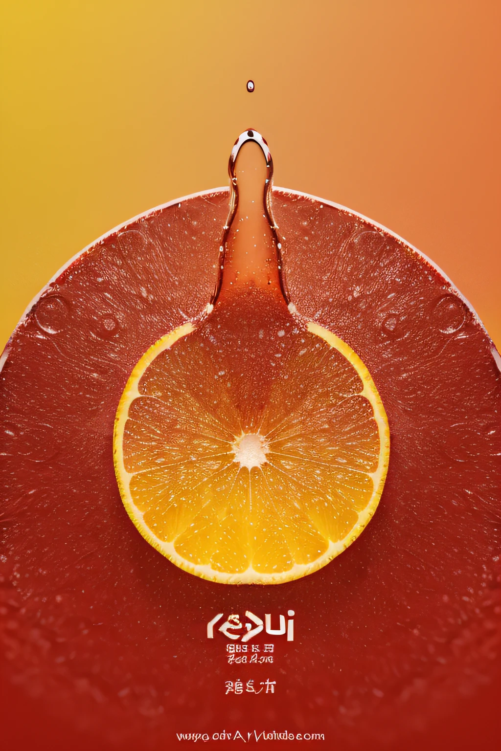 red-yellow gradient logo for the production of natural refreshing drinks. Logo: Image of a fresh, juicy fruit from which a refreshing drop of juice flows, bright colors associated with nature and freshness.