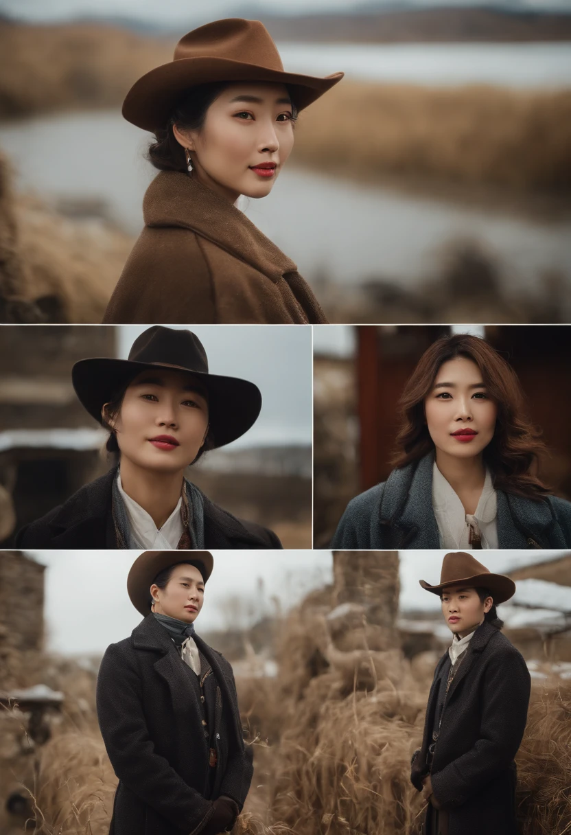 tmasterpiece、8K、32K、top-quality、(詳細な目)、(A lovely Japanese woman、By bangs)、23years old、1 girl in、Elegant、(light particules )、(Detailed background depiction、Potrat:1.2)、(A piece of:1.2)、new york winter、Morning、(boot:1.1)、cow boy shot、ssmile、head-shot