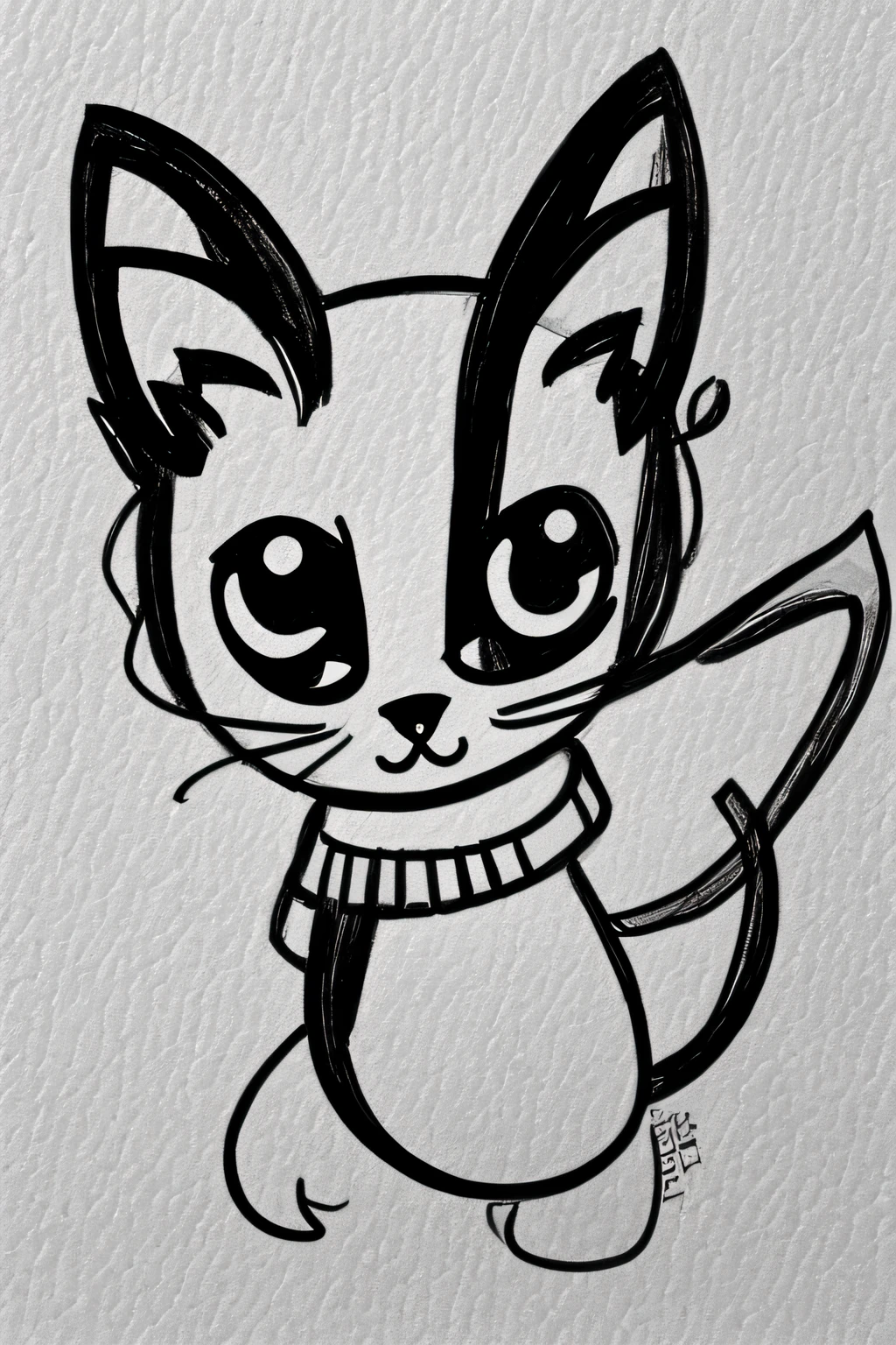 (Lineart:1.2), SingleLineArt Style, Simple drawing, cute kitten, Shadow, monochrome