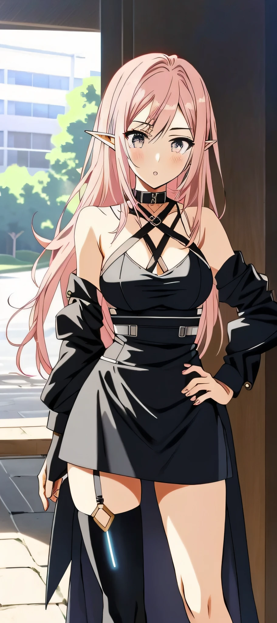 anime girl with pink hair and black dress posing for a picture, 2b, 2 b, anime girl wearing a black dress, seductive anime girl, tifa lockhart with white hair, v from devil may cry as an elf, from girls frontline, fine details. girls frontline, succubus in tight short dress, at pixiv, loli in dress