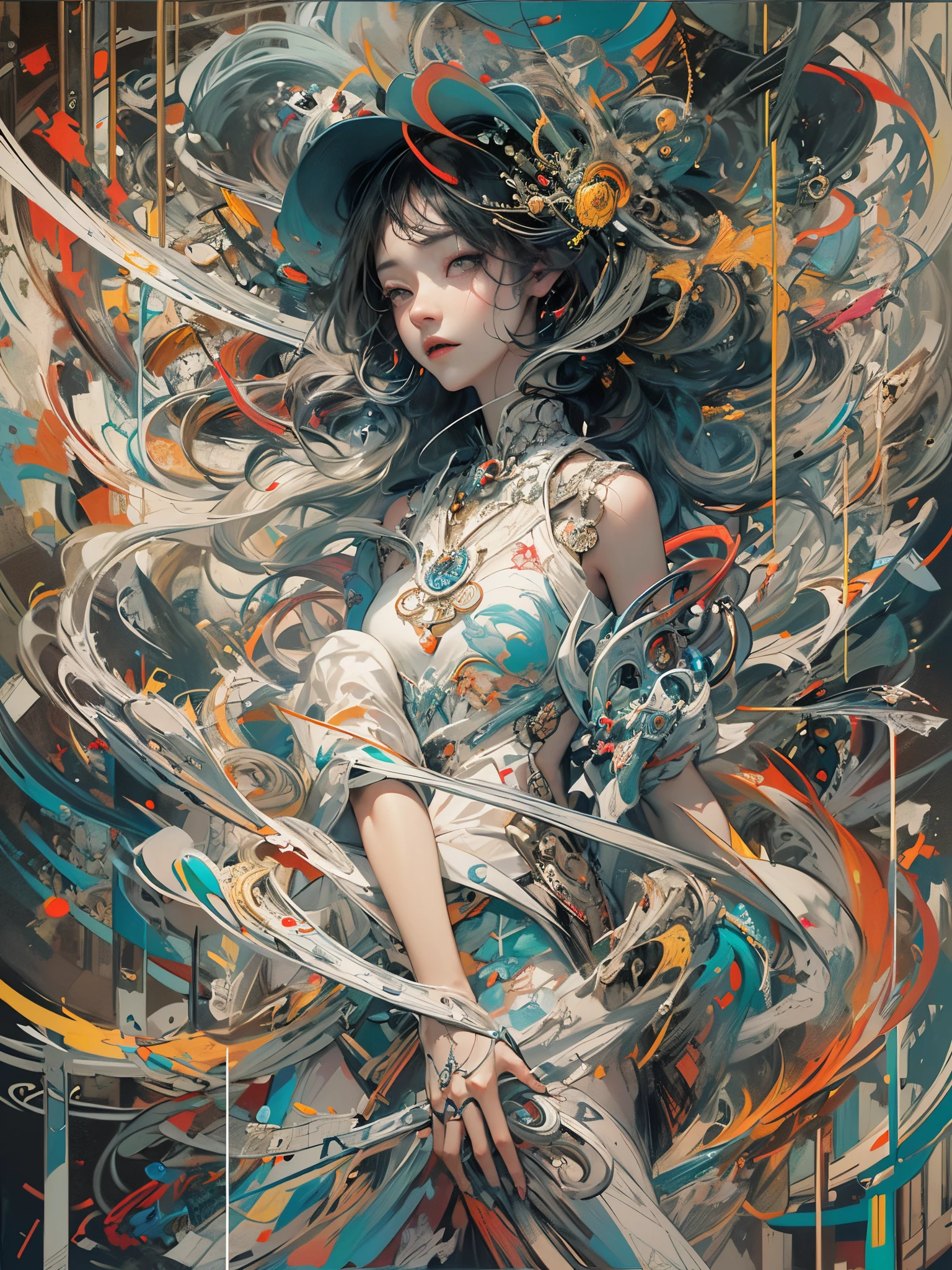 (((masterpiece))), ((((best quality)))), (((ultra-detailed))), (highly detailed CG illustration), ((an extremely delicate and beautiful)),(cute delicate face),cinematic light,((1mechanical girl)),solo,full body,(machine made joints:1.4),((machanical limbs)),(blood vessels connected to tubes),((mechanical vertebra attaching to back)),((mechanical cervial attaching to neck)),((sitting)),expressionless,(wires and cables attaching to head and body:1.5),(character focus),science fiction