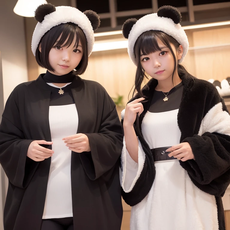 1girl in, 22year old, gradient, up looking_で_viewer, Black_hair, Solo by JM, Yoshiko Akishino, Shorthair, sisterhood, Panda costume