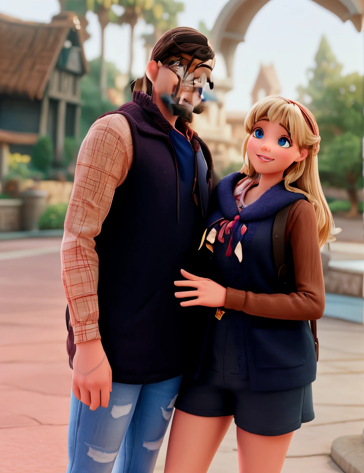 Realistic high quality background Disney 3D images lovely couple girl and boy