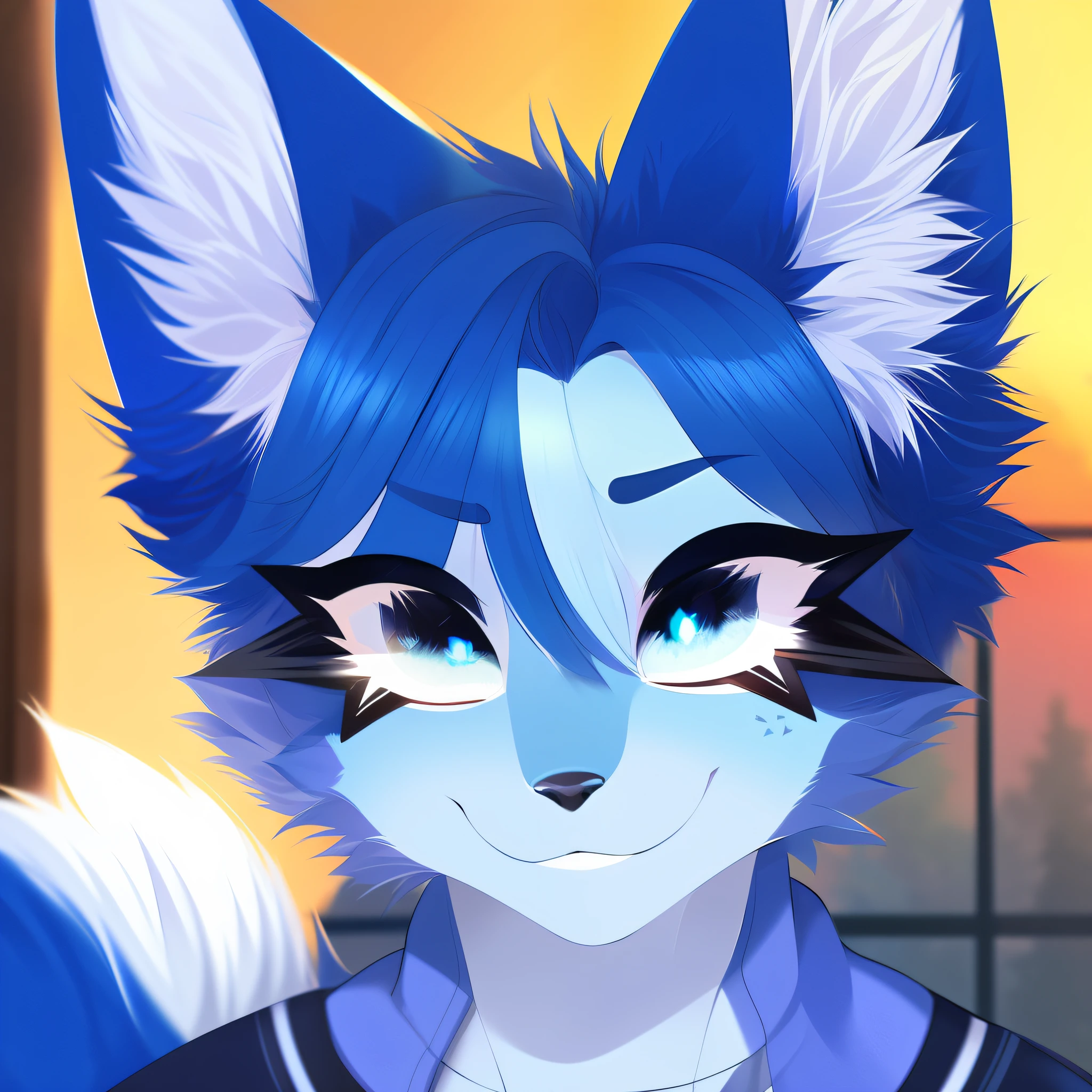 (furry), focus on face, beautiful lights and shadows, blue fox