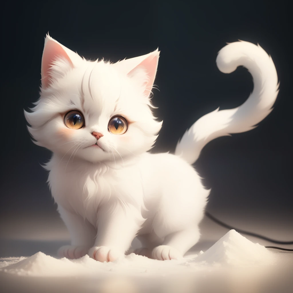 Super cute cat,White furry fur and white powder elements,Beautiful lights and shadows,ambient lights,Ultra-fine fur,volumettic light, anime cartoon style