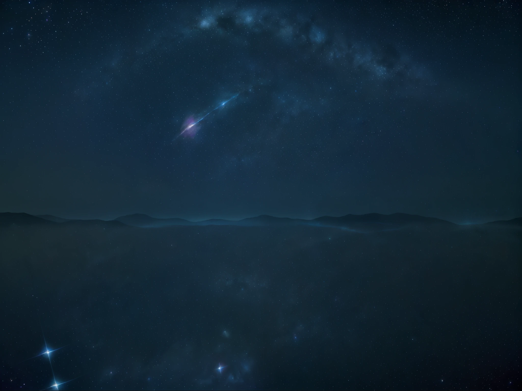 Twinkling faintly in the night sky, stars and celestial objects create a mesmerizing scene. The image, a stunning photograph, captures the enchanting array of dimly shimmering lights, showcasing a galaxy filled with distant wonders. Each tiny speck of celestial brilliance radiates a unique hue, from vibrant blues to delicate pinks, creating a captivating tapestry against the deep, velvety backdrop of space. The flawless composition and impeccable clarity of this breathtaking image transport viewers to a world of celestial beauty, inviting them to lose themselves in the vastness of the cosmos.