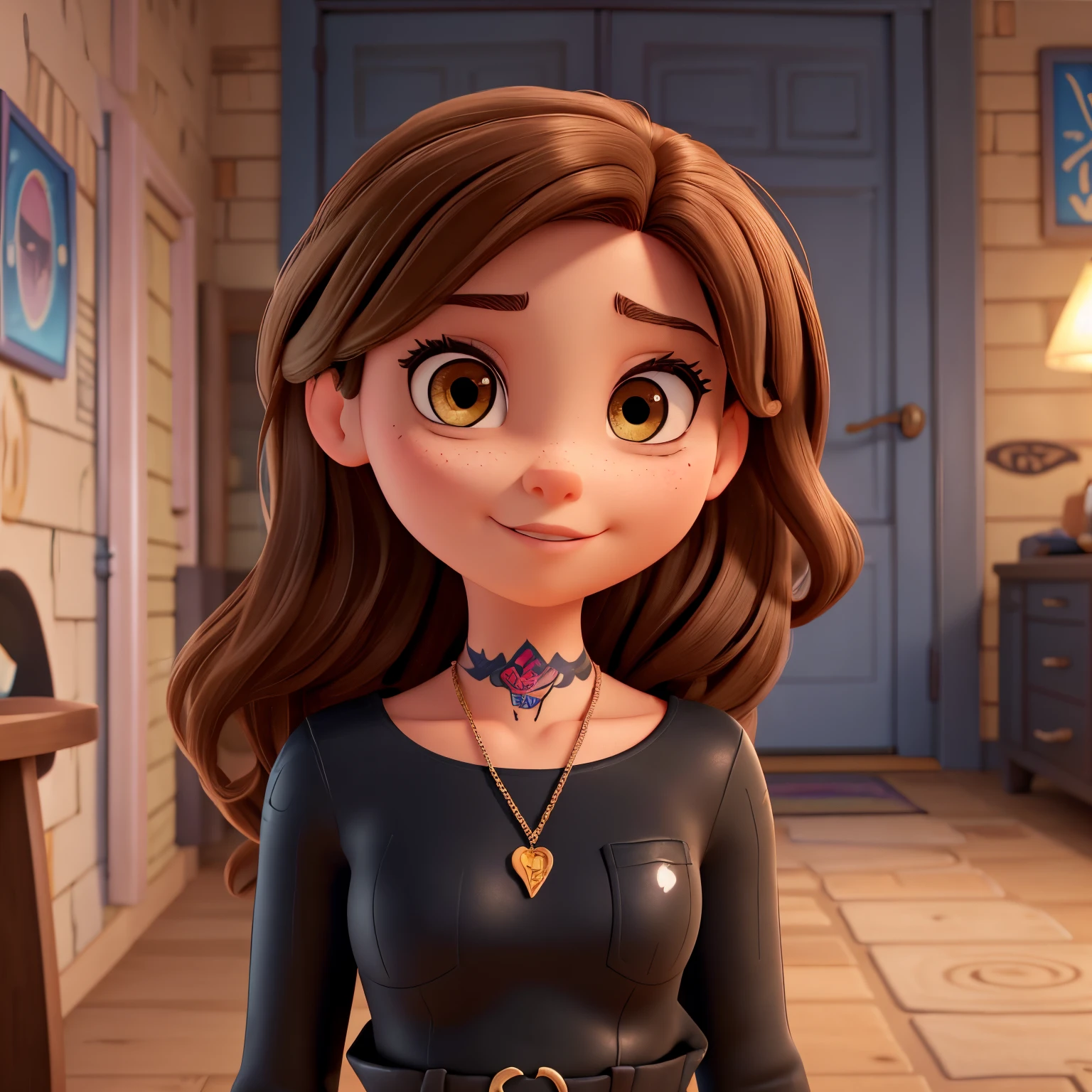 Hazel EYED GIRL ADULT PRETTY. COOL. BADDIE TATTOOS ON HER BODY. NOSE RING LIGHT BROWN HAIR KIND. FUN GIRl. CONFIDENT GIRL BLACK DRESS. DISNEY PIXAR TATTOOS ON HER BODY BLOND HAIR. CLASSY GIRL. BADDIE MATERIAL TATTOOS LONG HAIR PRETTY GIRL. DISNEY PIXAR