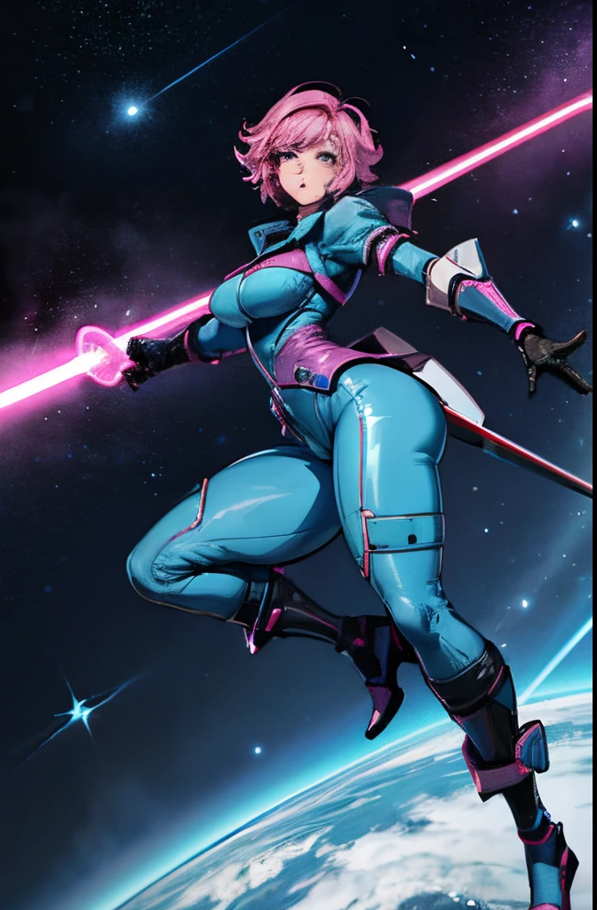 ultra-detailed, Explicit, Beautiful body, Beautiful Nose, Beautiful character design, perfect eyes, perfect face, ultra highres, 4K, beautiful legs, perfect legs, Nice hands, Perfect hand, Masterpiece, Best Quality, Highly detailed, illustration, absurdres, perfect anatomy, street fighter, doll suit, shadaloo doll, dollsuit, expressionless, blank eyes, looking at viewer, red gloves, emotionless, black latex, corrution, mind control, female combatant, full body, hypnotized, unhappy trance, full body suit, ribbed bodysuit, both arms at side, obey, perfect female body, extremely glossy latex, hypnosis, hypnoLora, empty eyes, Mind control device, poses, submissive_pose, Slave, hat, necktie, stand up straight, standing, standing at attention, hat, necktie, belt, latex, ribbed bodysuit, thighhighs, garter belt, Fighting Stance, extending the right arm from the shoulder into the air with a straightened hand, military, thigh boots, 1girl, Solo, pink hair, medium hair, hair ornaments, purple eyes, Haman Karn, Gundam ZZ 