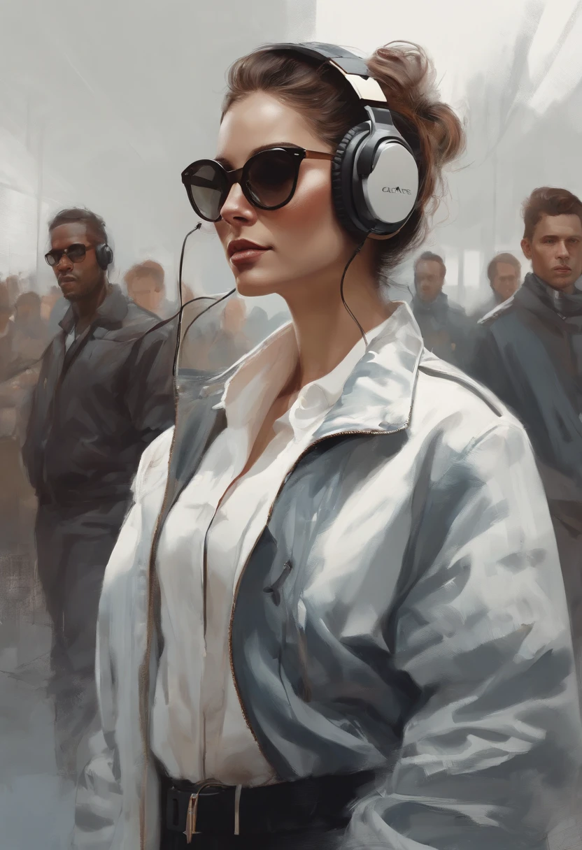 Perfect centering, Cute mouse, Wear a student team jacket, wears dark glasses, with headphones on, cheerful, stand posture, abstract beauty, at centre, looking at the camera in, facing at the camera, nearing perfection, dynamic, The is very detailed, smooth private parts, Focus sharp, 8K, high definition resolution, illustratio, Artwork by Carne Griffiths and Wadim Kashin, white backgrounid